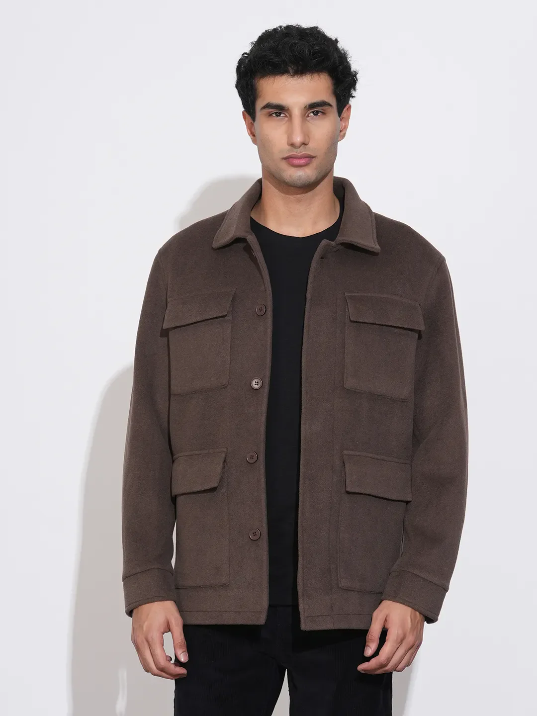 Brown Regular Fit Long Sleeves Polyester Men's Jacket by Being Human Clothing