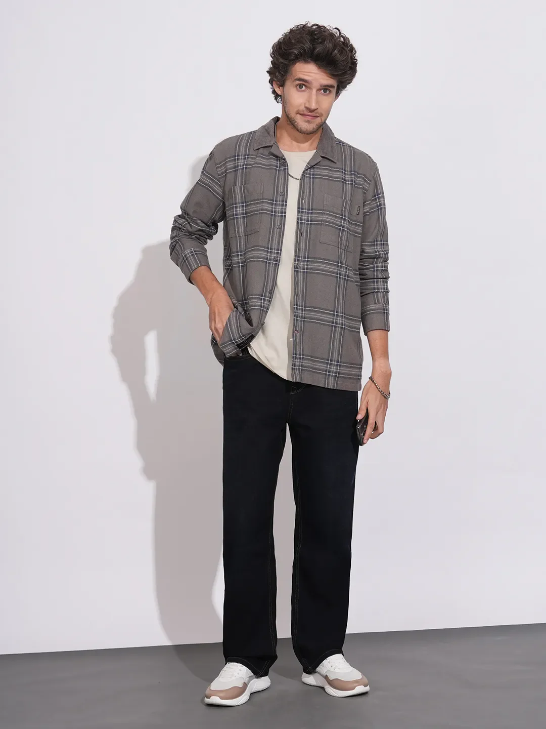 Brown Moderno Fit Regular Collar Long Sleeves Cotton Men's Shirt by Being Human Clothing - Image 4