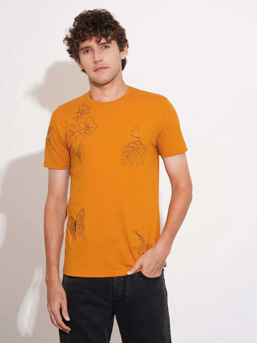Brown Regular Fit Round Neck Men's T-Shirt by Being Human Clothing
