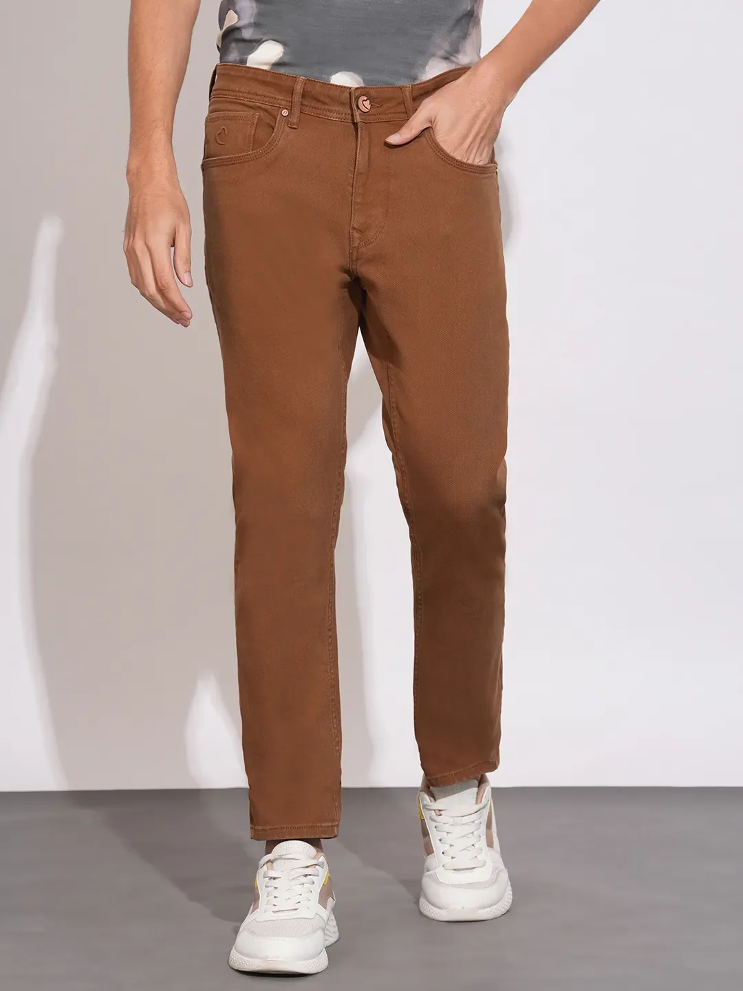 Brown Slim Fit Cotton Blend Men's Denims by Being Human Clothing