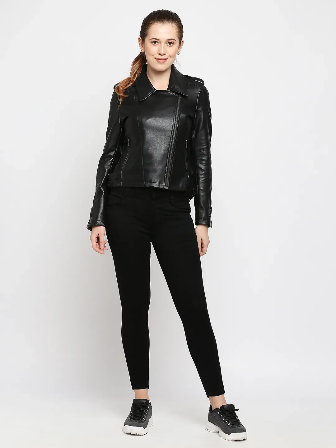 Black Regular Fit Long Sleeves Pu Women's Jacket by Being Human Clothing - Image 6
