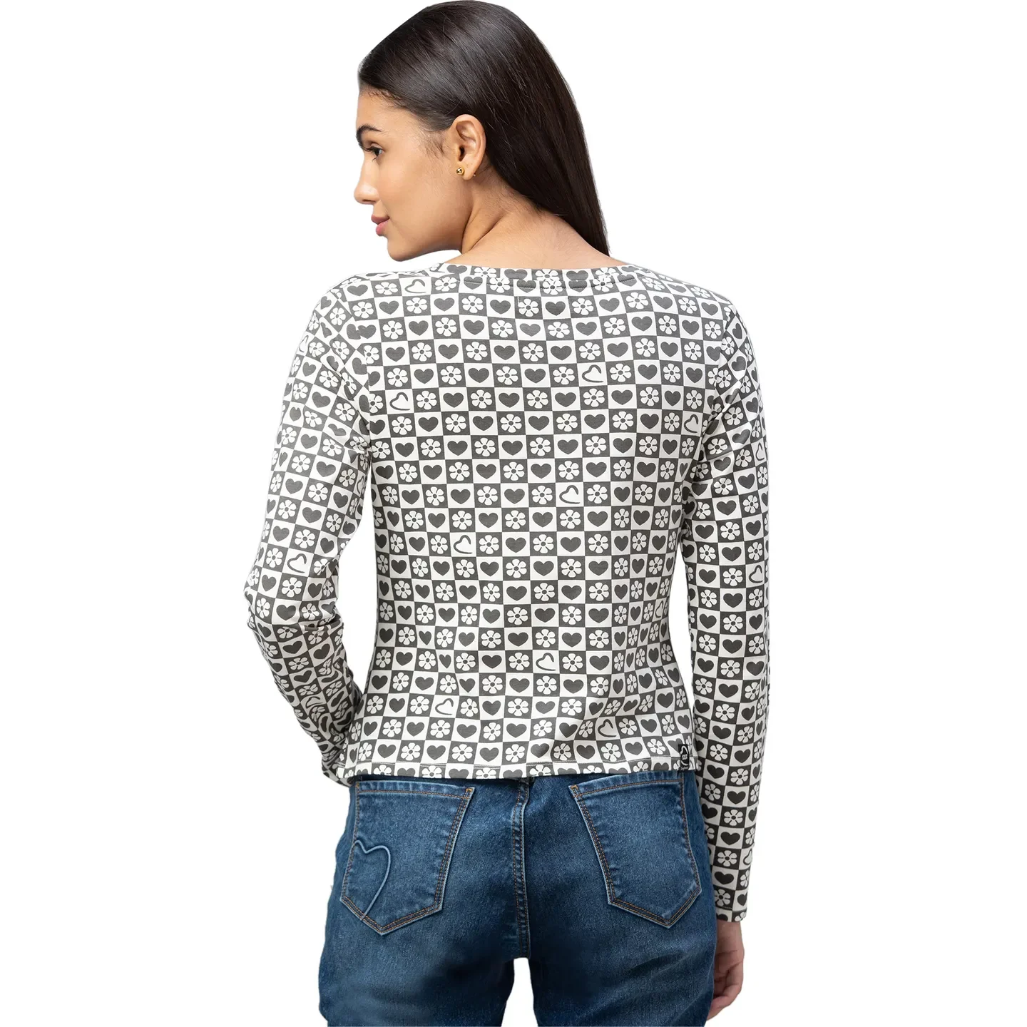 Charcoal Slim Fit Women's Cotton Long Sleeve Cropped T-Shirt By Being Human Clothing - Image 3