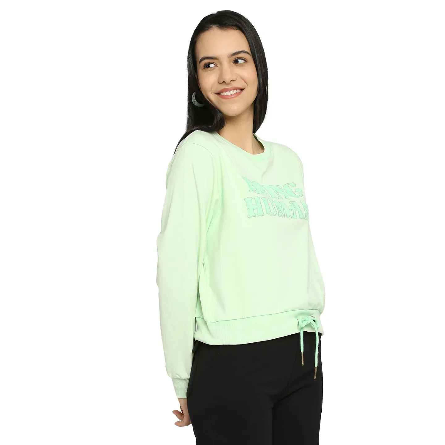 Green Boxy Fit Round Neck Long Sleeves Cotton Women's Sweatshirt by Being Human Clothing - Image 3