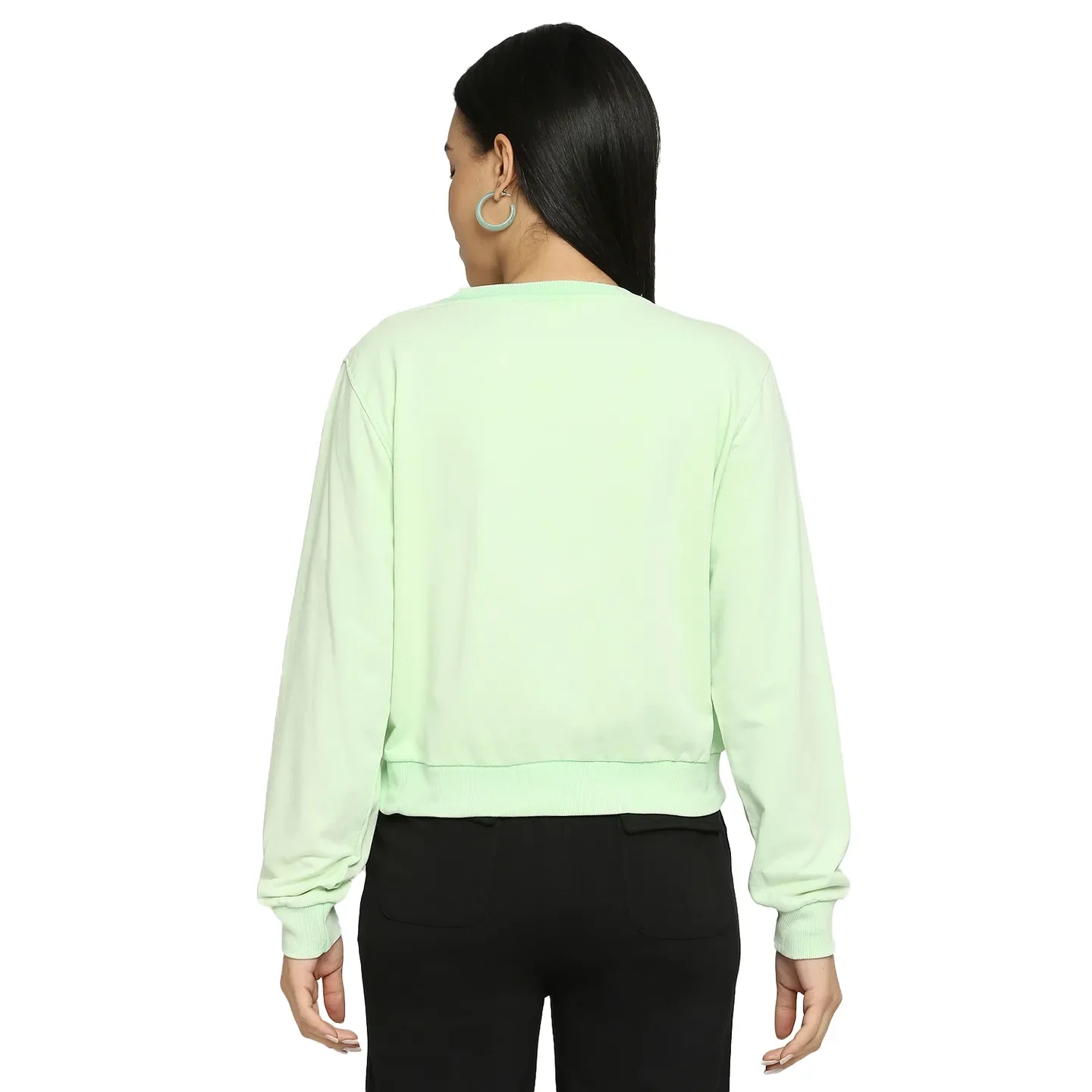 Green Boxy Fit Round Neck Long Sleeves Cotton Women's Sweatshirt by Being Human Clothing - Image 4