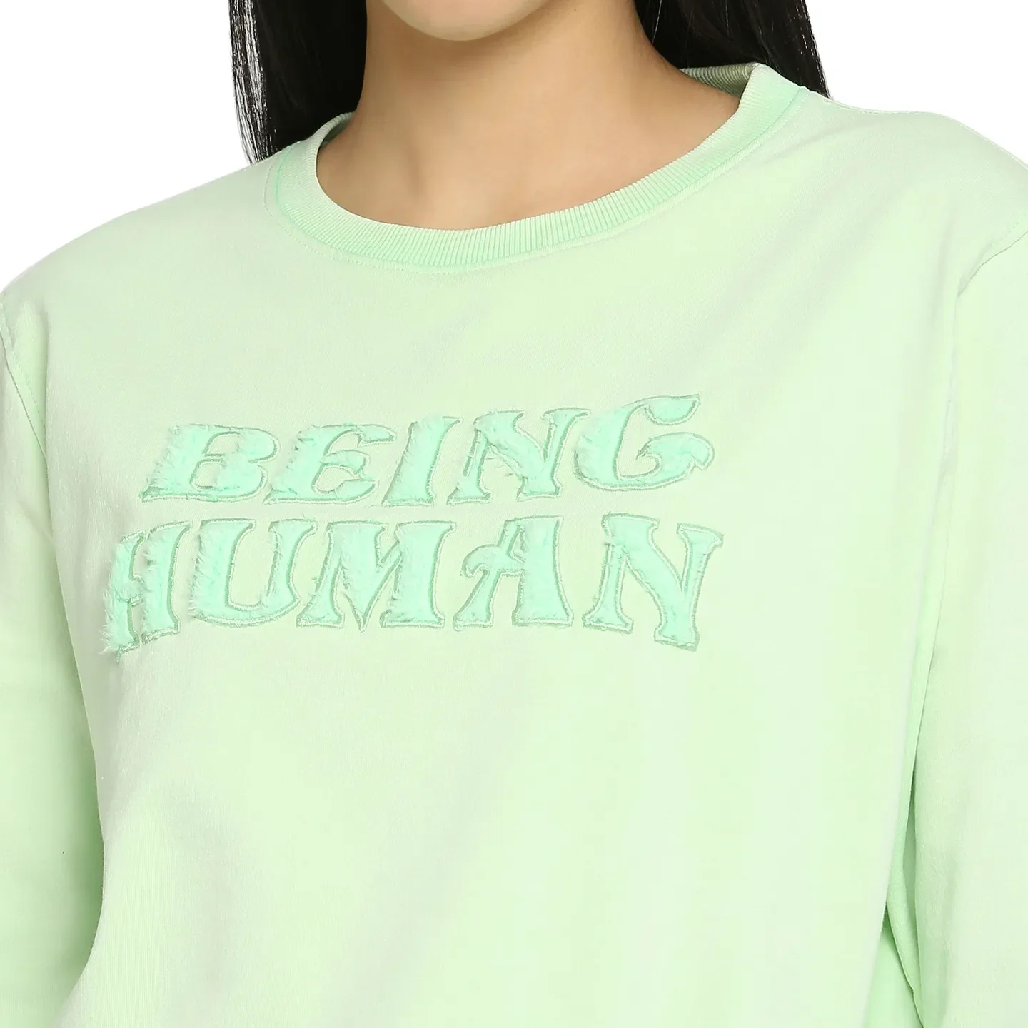 Green Boxy Fit Round Neck Long Sleeves Cotton Women's Sweatshirt by Being Human Clothing - Image 5