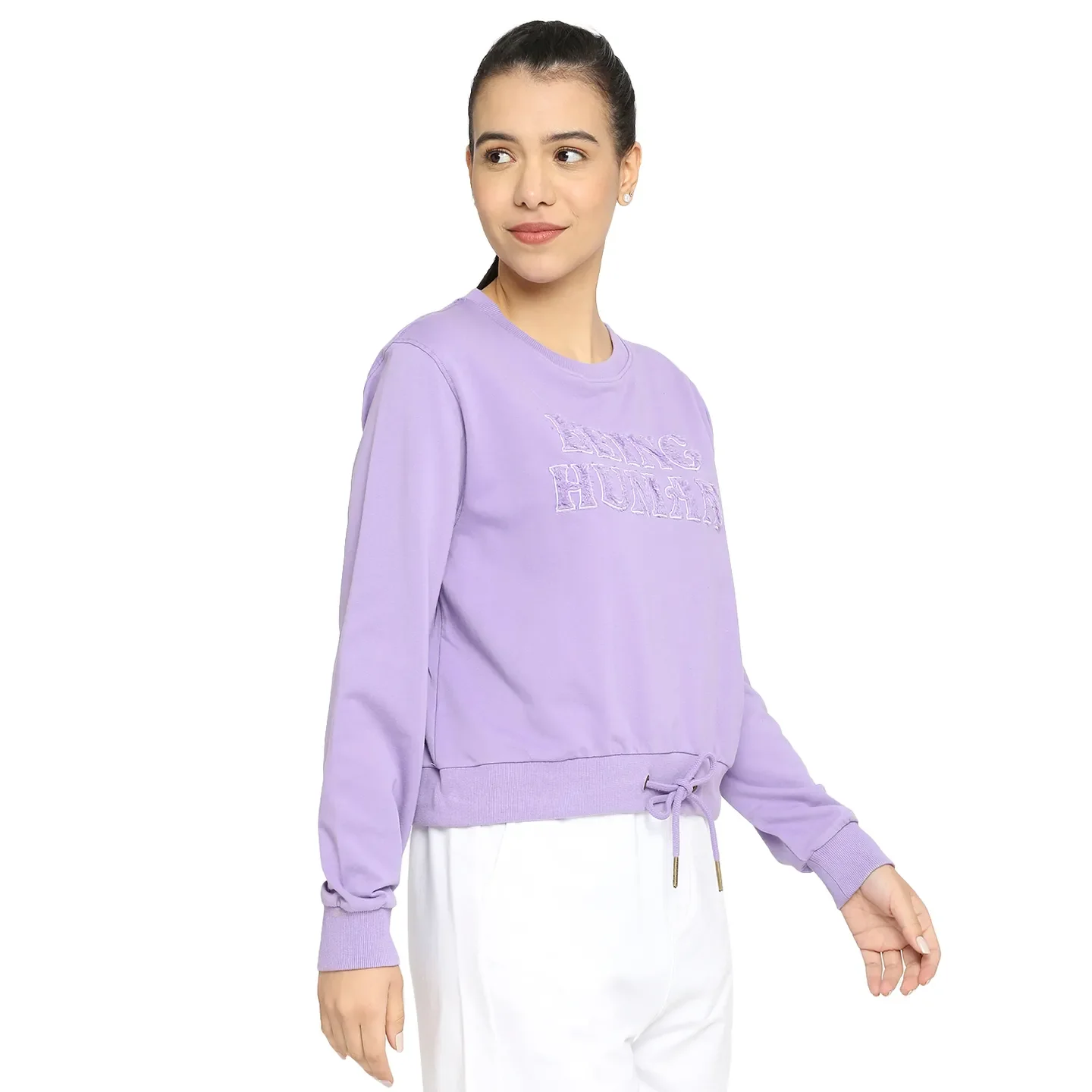 Beige Boxy Fit Round Neck Long Sleeves Cotton Women's Sweatshirt by Being Human Clothing - Image 3