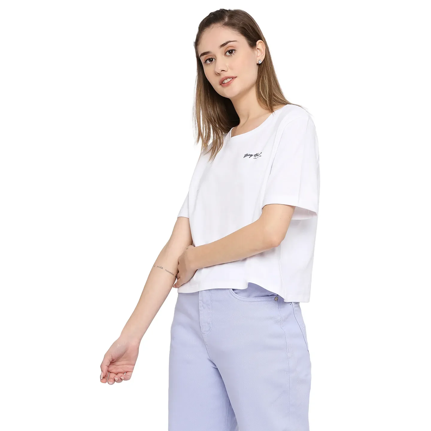 White Boxy Fit Women's Cotton T-Shirt By Being Human Clothing - Image 2
