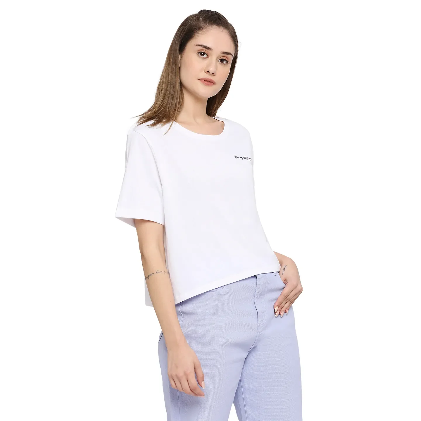White Boxy Fit Women's Cotton T-Shirt By Being Human Clothing - Image 3