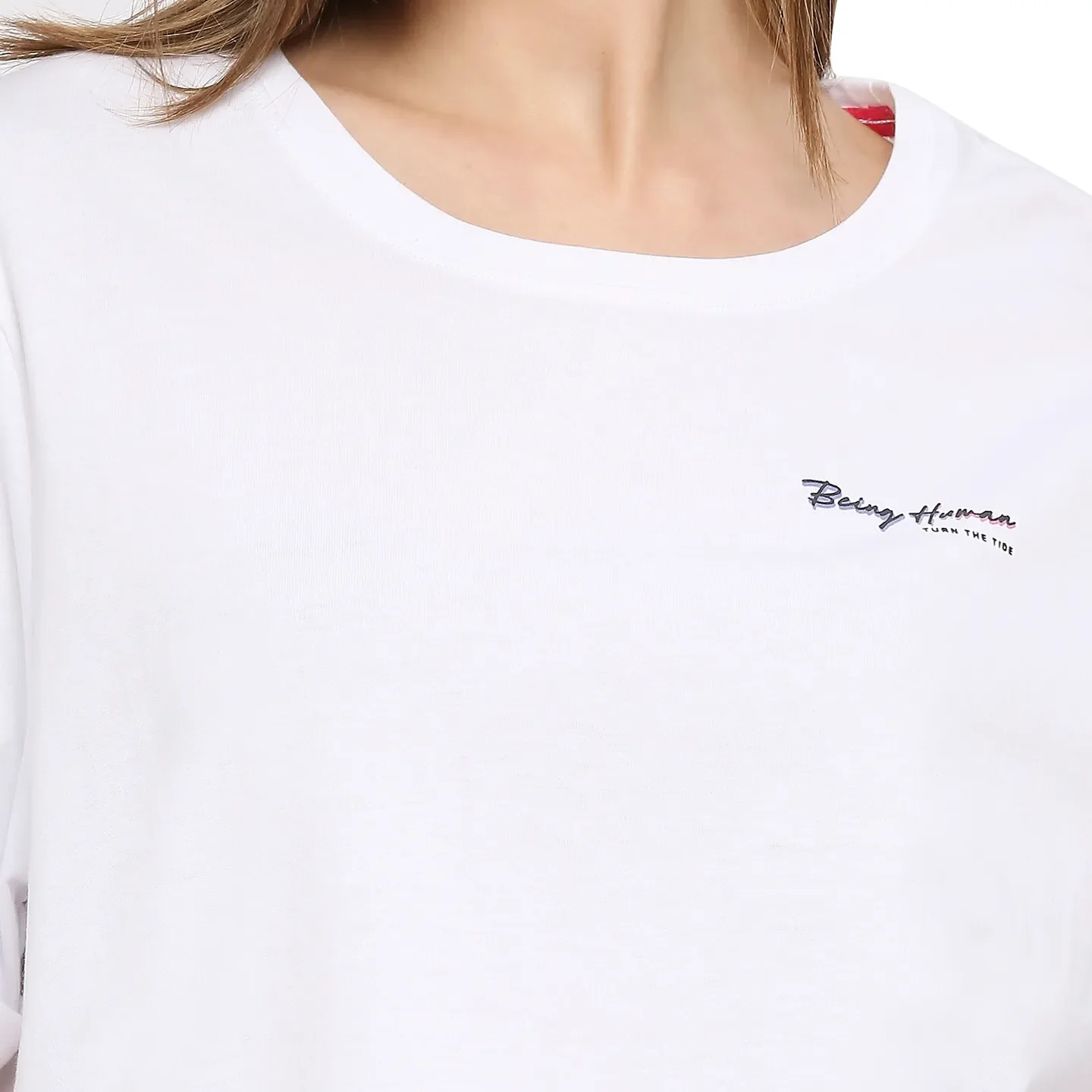 White Boxy Fit Women's Cotton T-Shirt By Being Human Clothing - Image 5