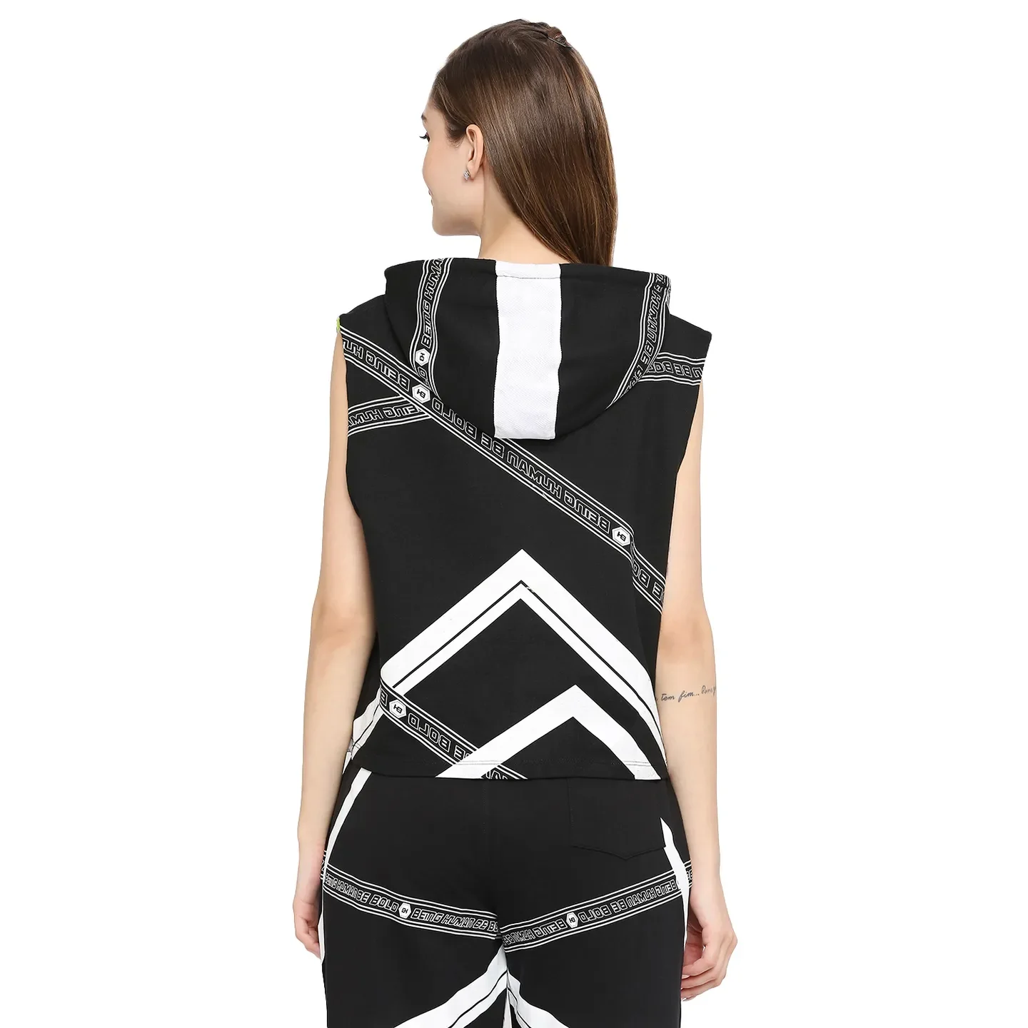 Black Boxy Fit Women's Sleeveless Cropped Hoodie By Being Human Clothing - Image 4