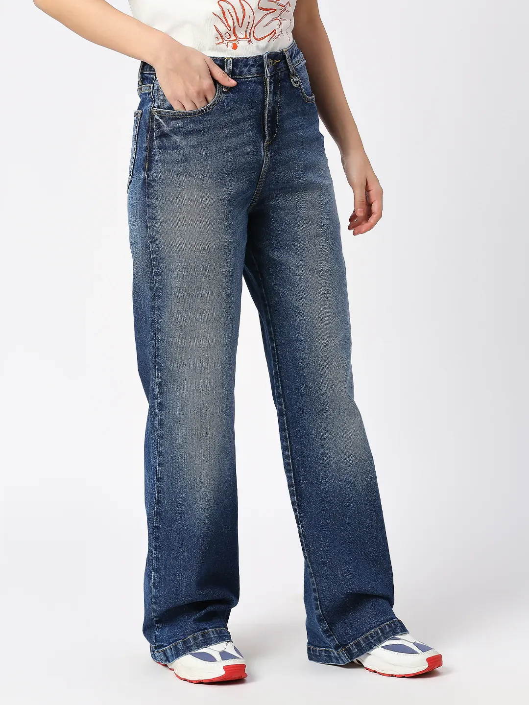 Dark Indigo Wide Flare Leg High Rise Women's Denim By Being Human Clothing - Image 3