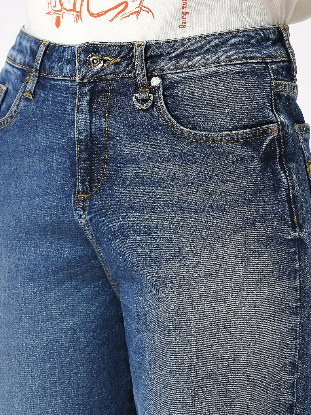 Dark Indigo Wide Flare Leg High Rise Women's Denim By Being Human Clothing - Image 5