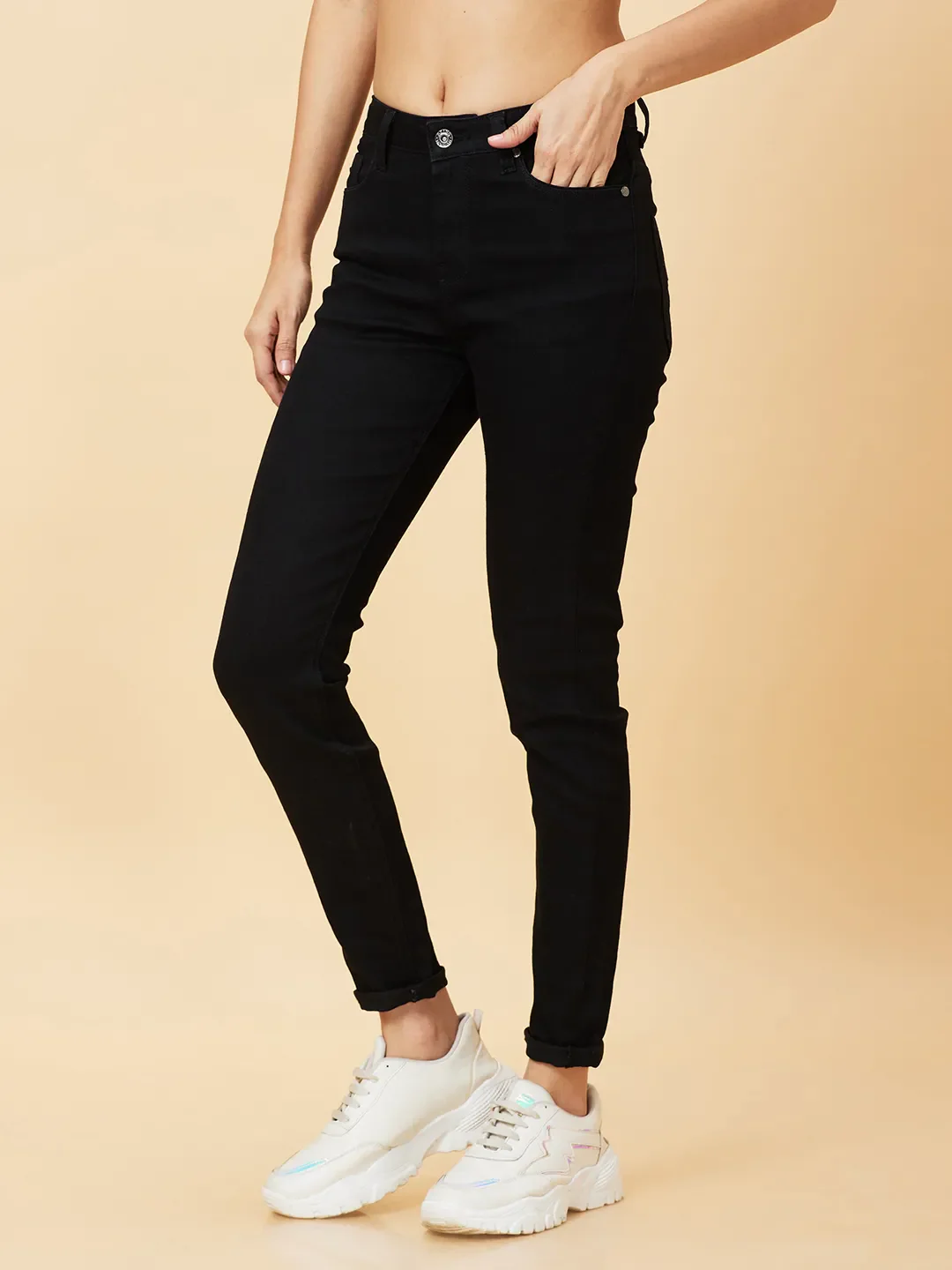 Black Mid Rise Skinny Fit Women's Denim By Being Human Clothing - Image 3