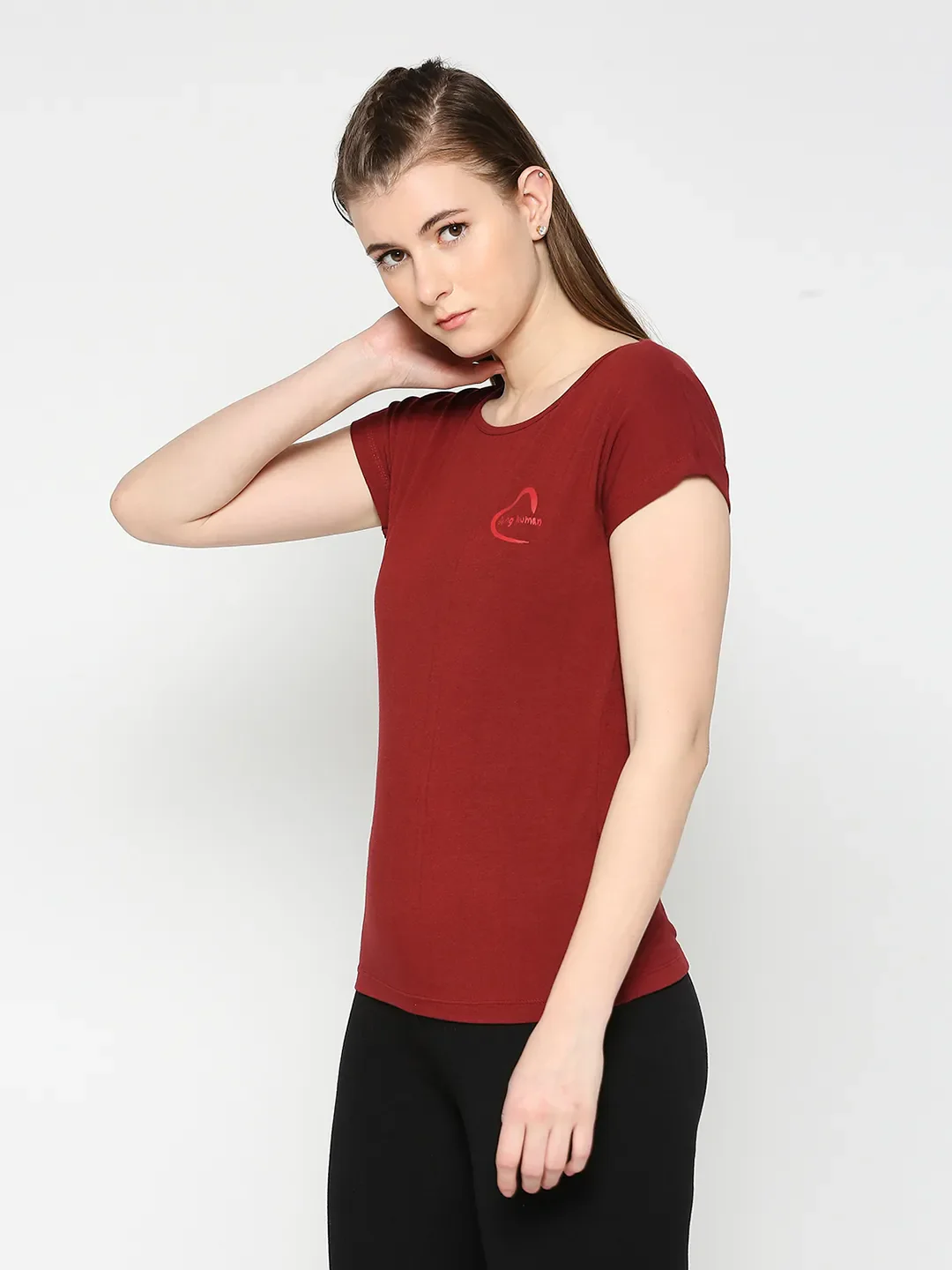 Red Drop Shoulder Basic Fit Round Neck Short Sleeves Women's T-Shirt by Being Human Clothing - Image 2