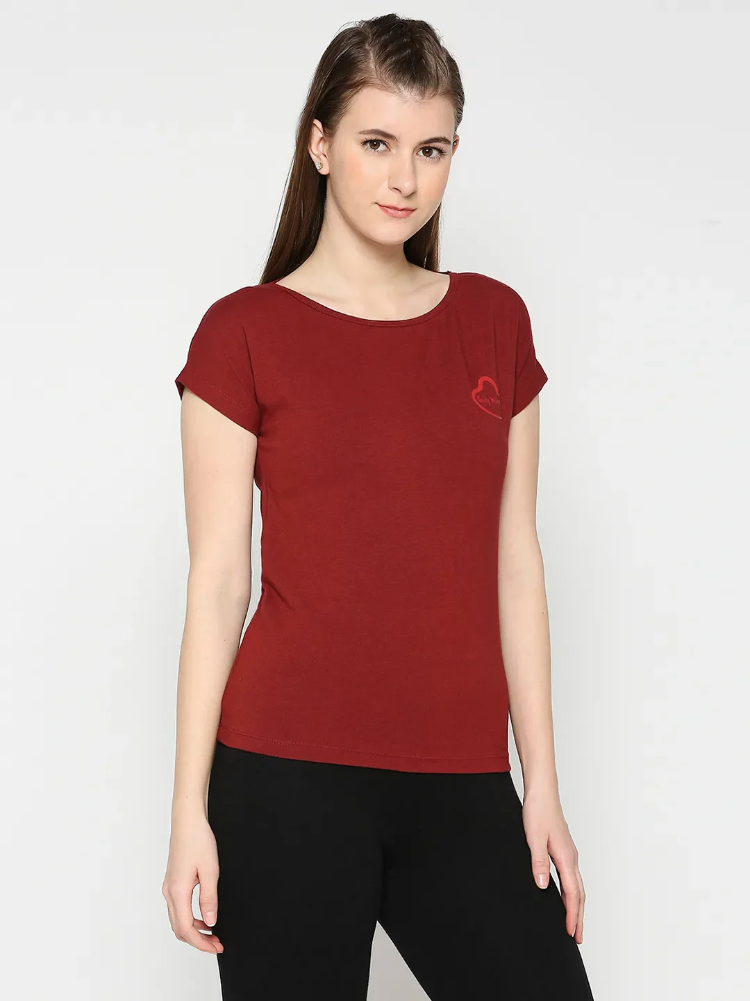 Red Drop Shoulder Basic Fit Round Neck Short Sleeves Women's T-Shirt by Being Human Clothing - Image 3