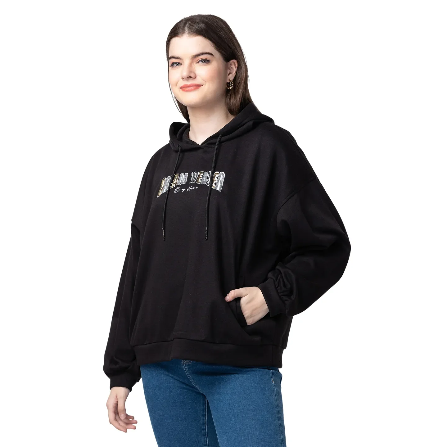 Black Long Sleeve Women's Hoodie By Being Human Clothing - Image 2