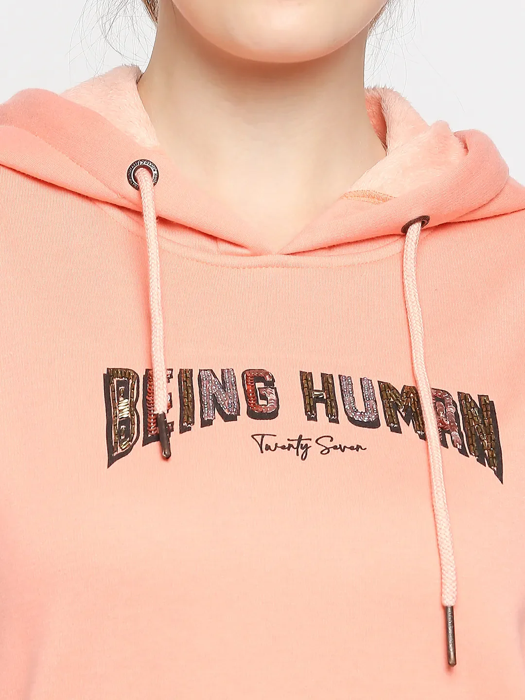 Pink Long Sleeve Women's Hoodie By Being Human Clothing - Image 5