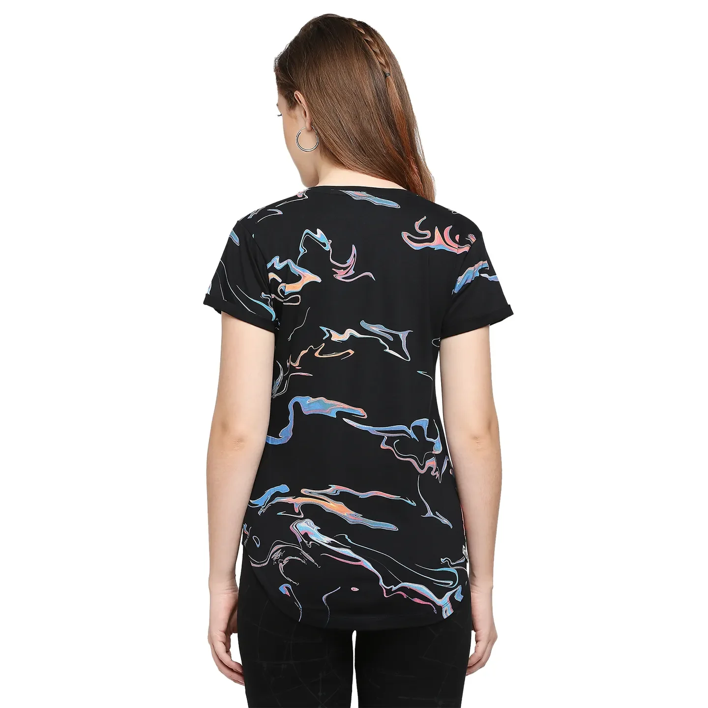 Black Easy Fit Round Neck Short Sleeves Cotton Women's T-Shirt by Being Human Clothing - Image 4