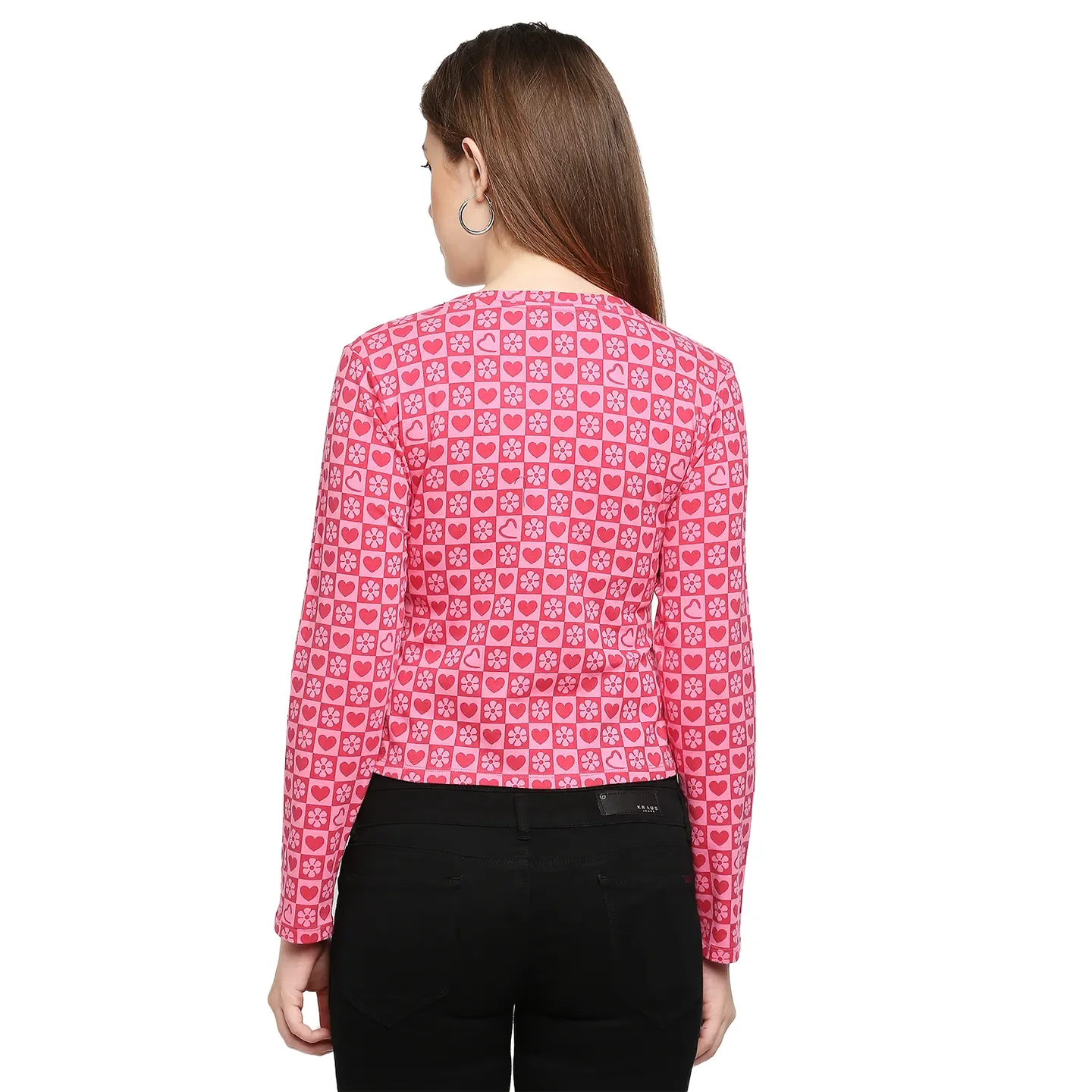 Pink Slim Fit Women's Cotton Cropped T-Shirt By Being Human Clothing - Image 4