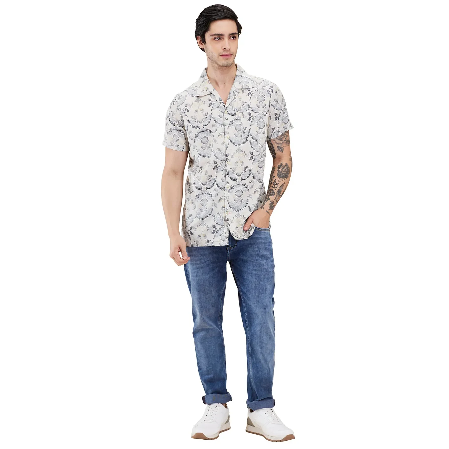 Beige Regular Fit Regular Collar Men's Shirt by Being Human Clothing - Image 2