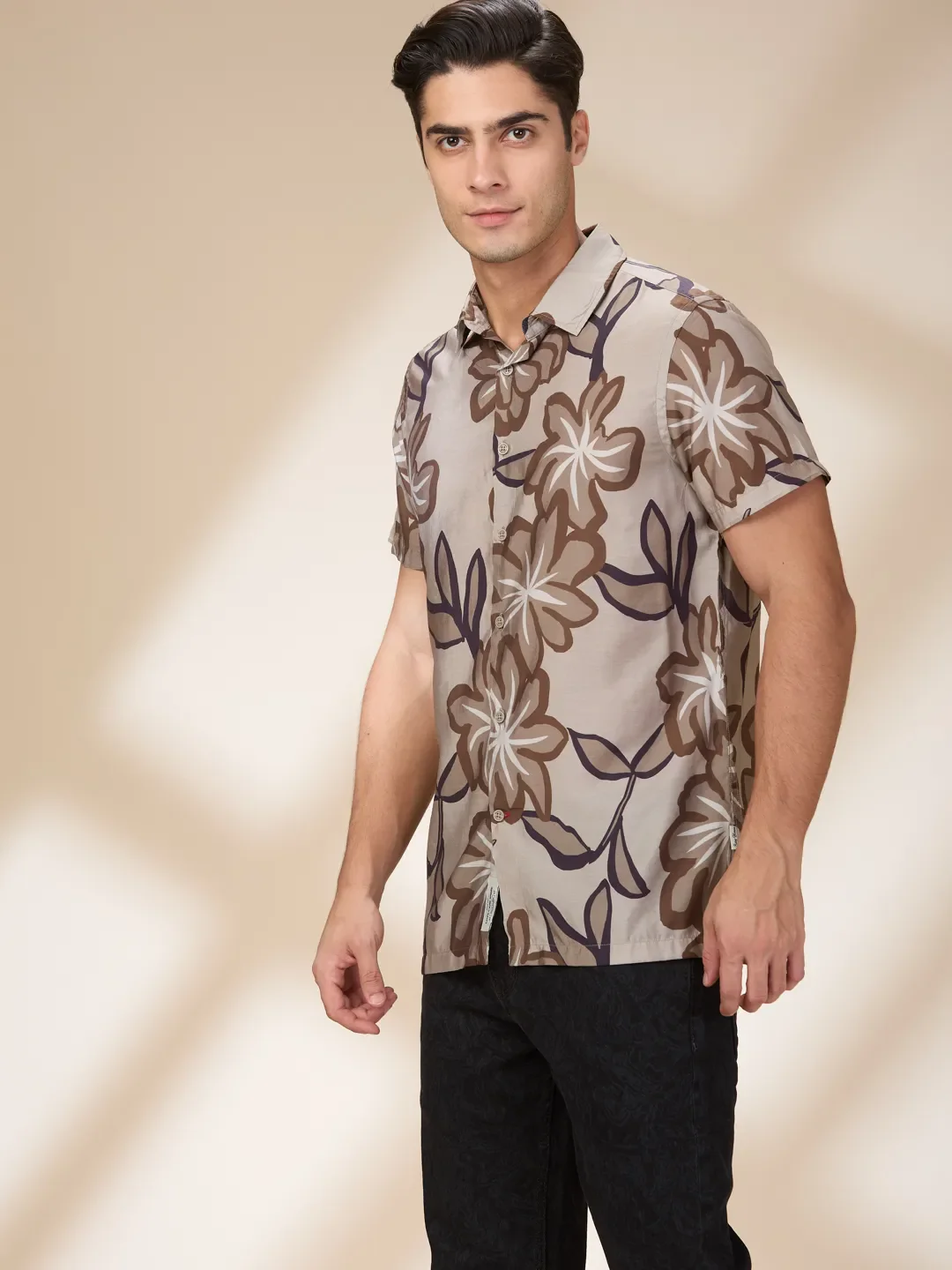 Beige Regular Fit Regular Collar Men's Shirt by Being Human Clothing - Image 4