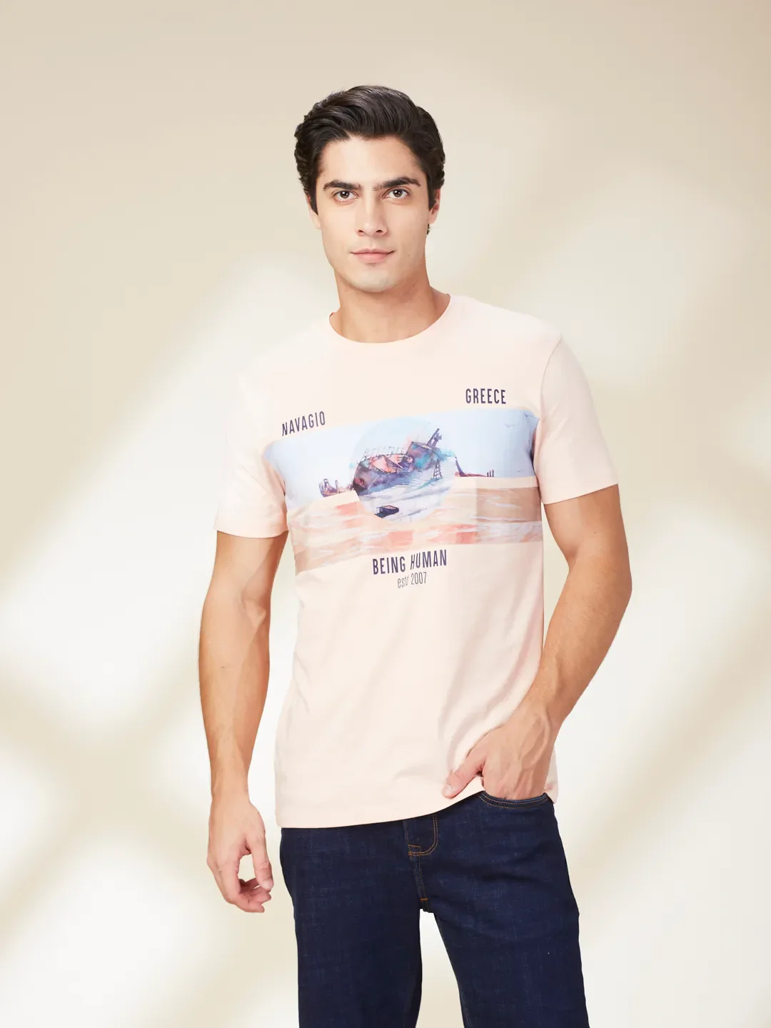 Spanish Villa Slim Fit Round Neck Men's T-Shirt by Being Human Clothing