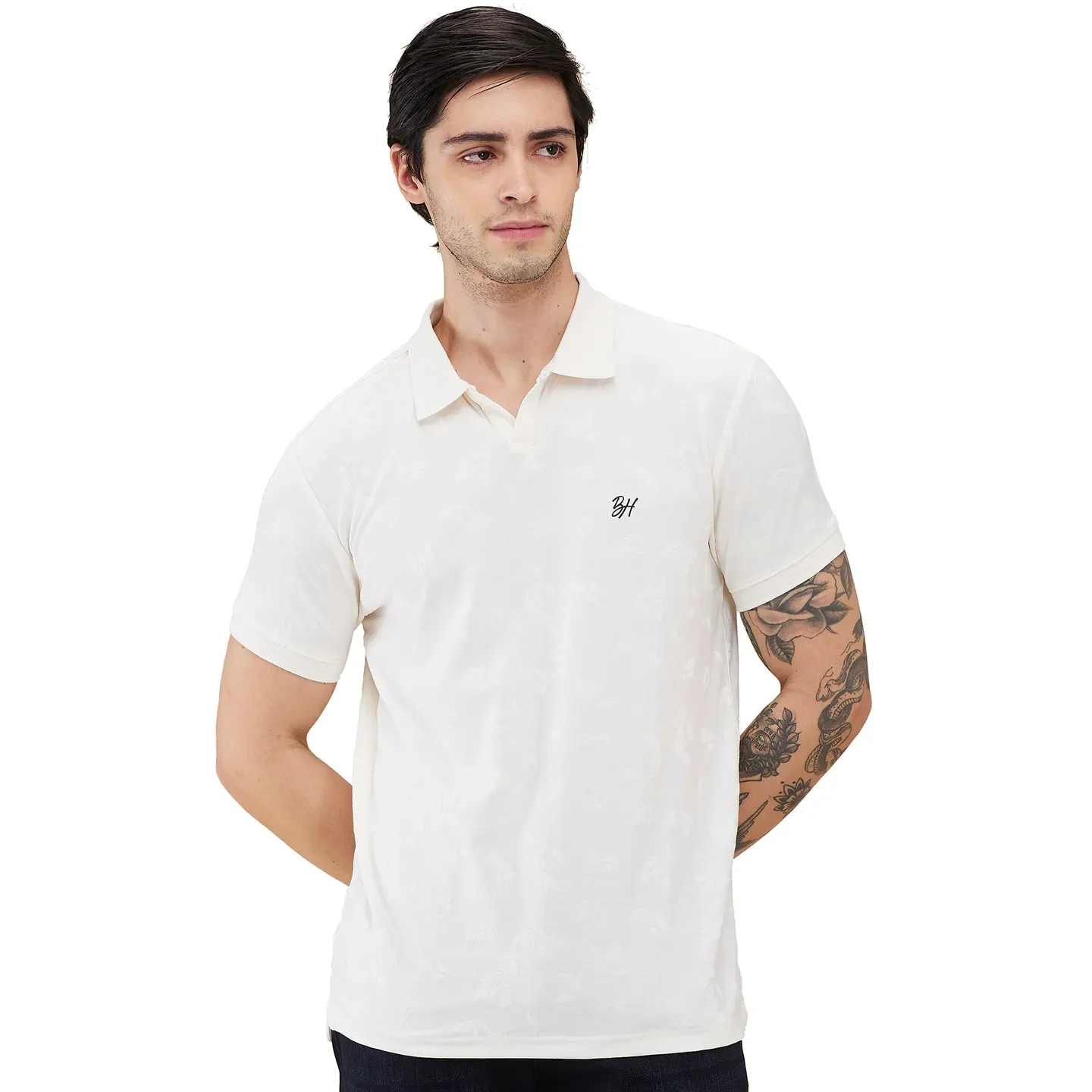 Off White Regular Fit Men's Polo T-shirt by Being Human Clothing