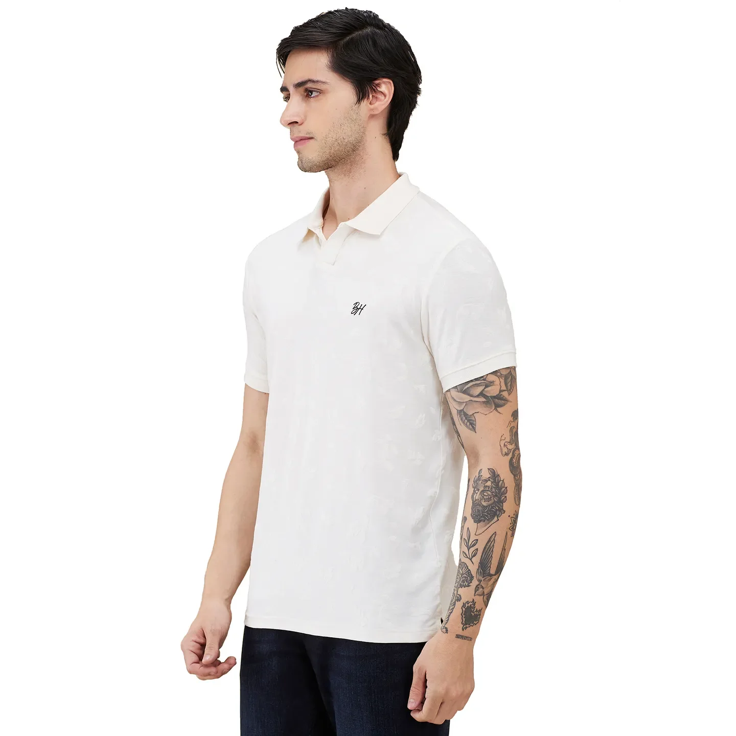 Off White Regular Fit Men's Polo T-shirt by Being Human Clothing - Image 4
