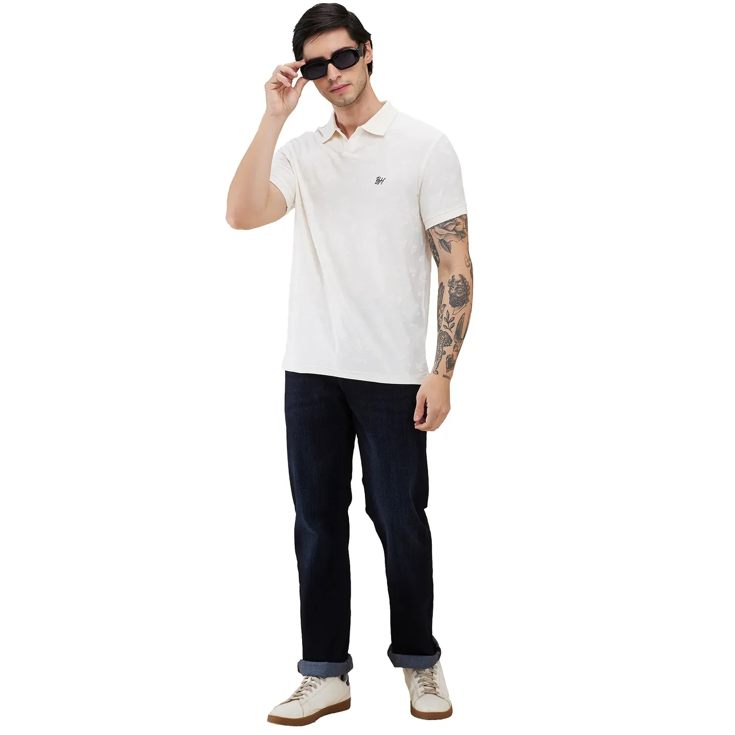 Off White Regular Fit Men's Polo T-shirt by Being Human Clothing - Image 6
