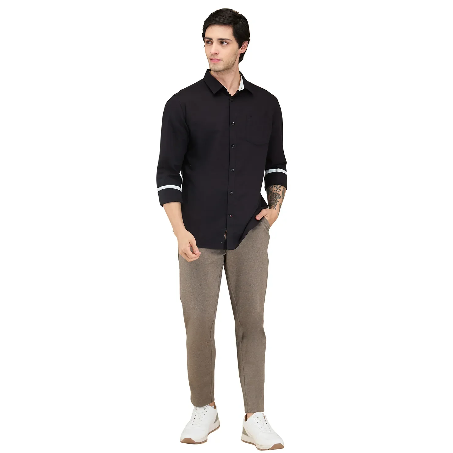 Beige Cropped Fit Men's Chinos by Being Human Clothing - Image 2