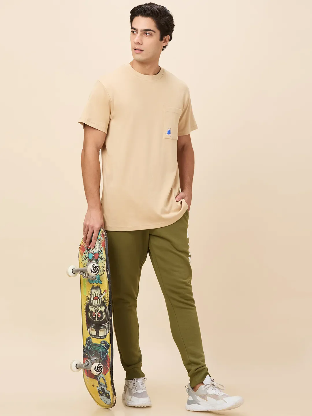 Oat Milk Easy Fit Round Neck Men's T-Shirt by Being Human Clothing - Image 6