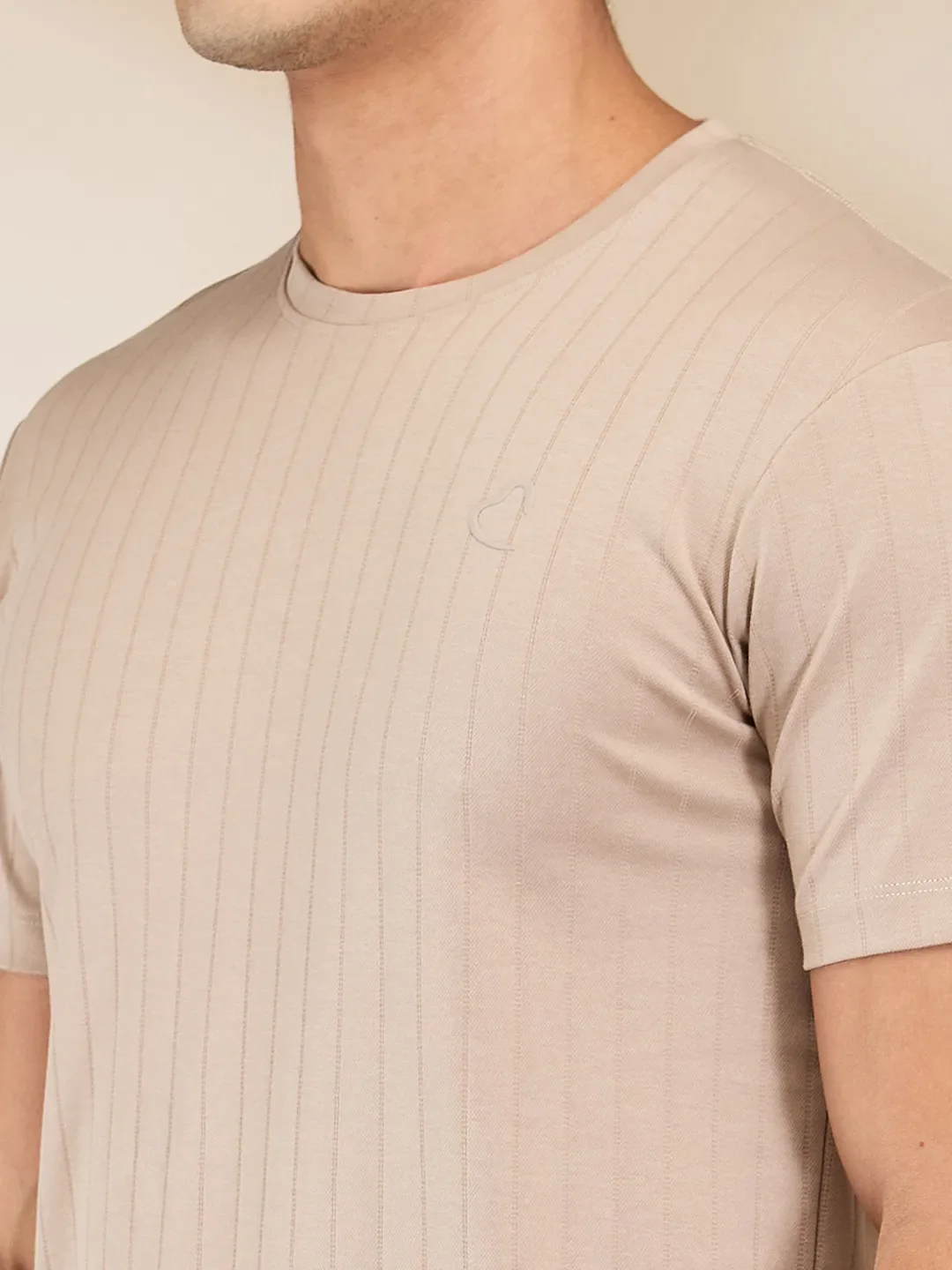 Beige Slim Fit Round Neck Men's T-Shirt by Being Human Clothing - Image 5