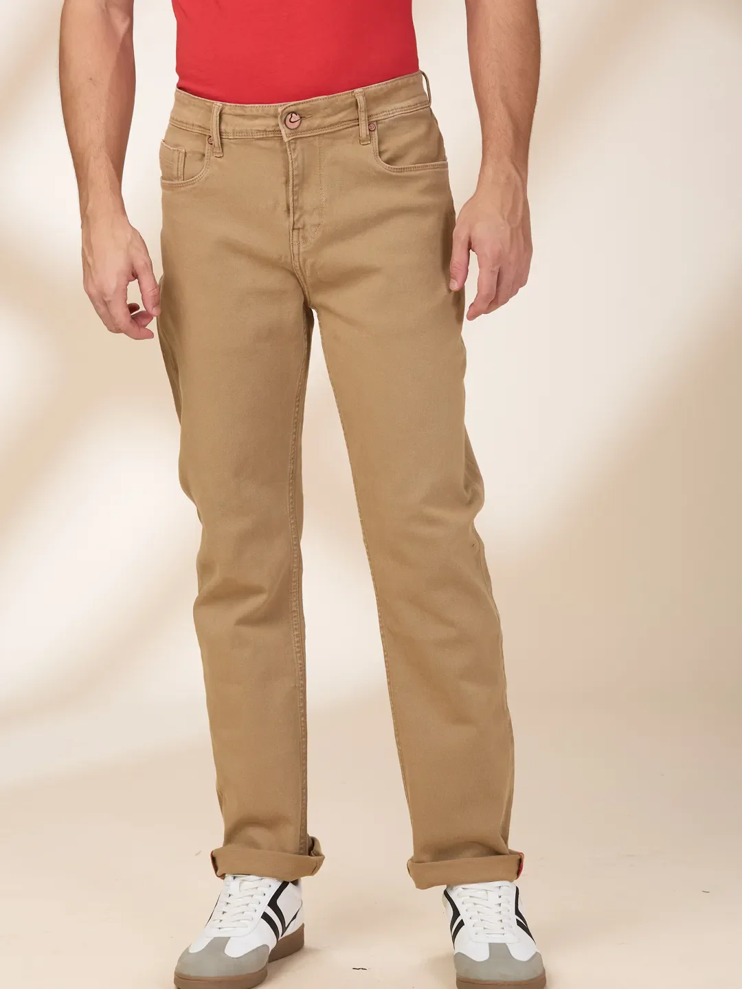 Khaki Straight Fit Denims For Men By Being Human Clothing