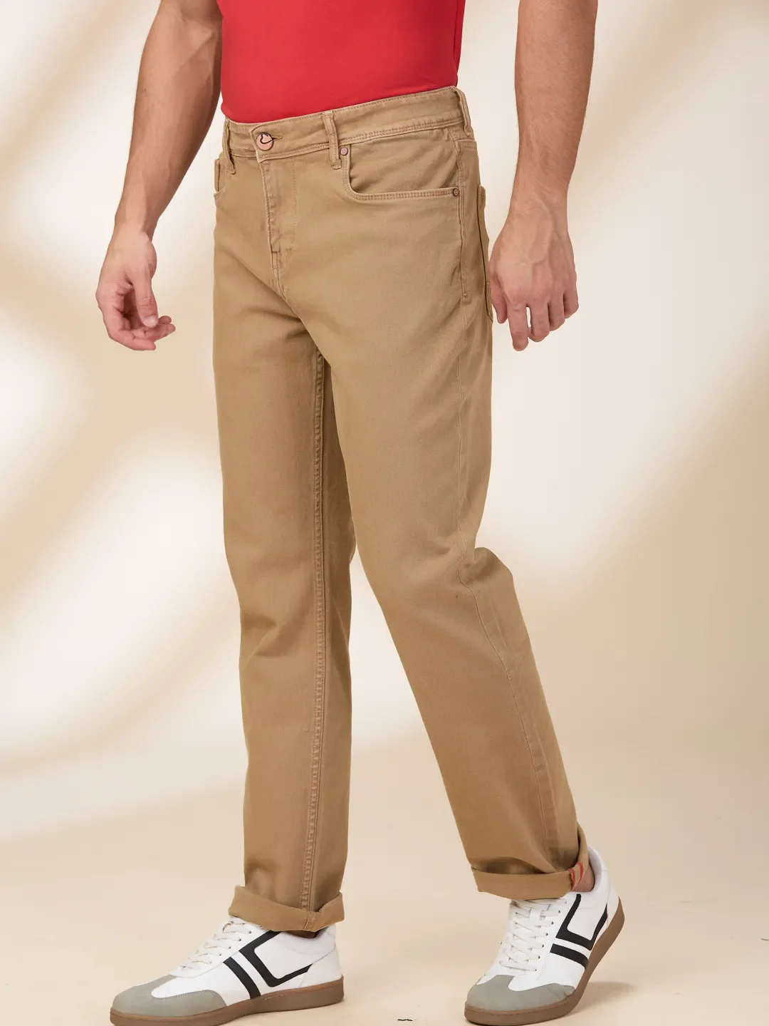 Khaki Straight Fit Denims For Men By Being Human Clothing - Image 4