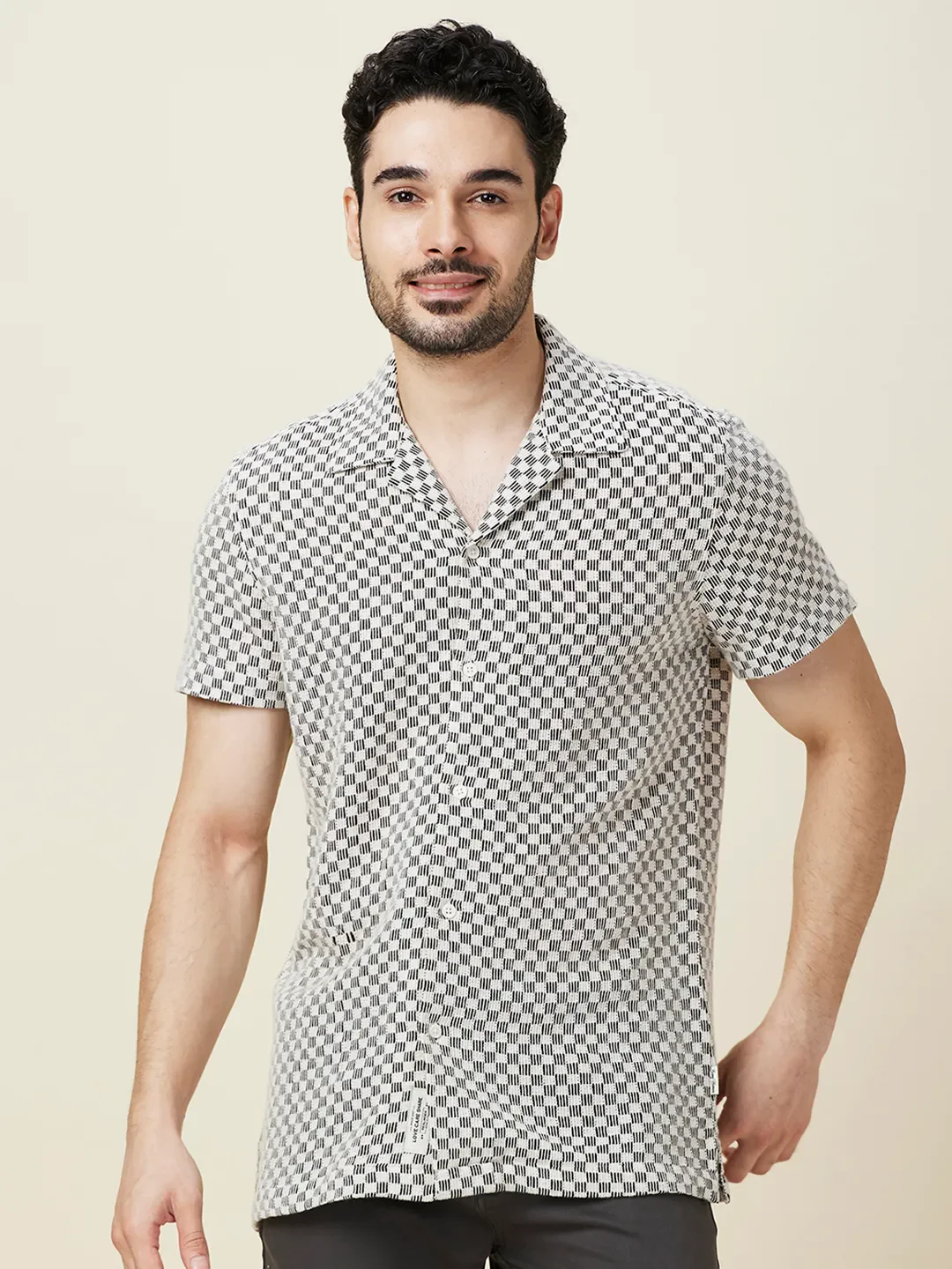 Ecru Slim Fit Regular Collar Men's Shirt by Being Human Clothing