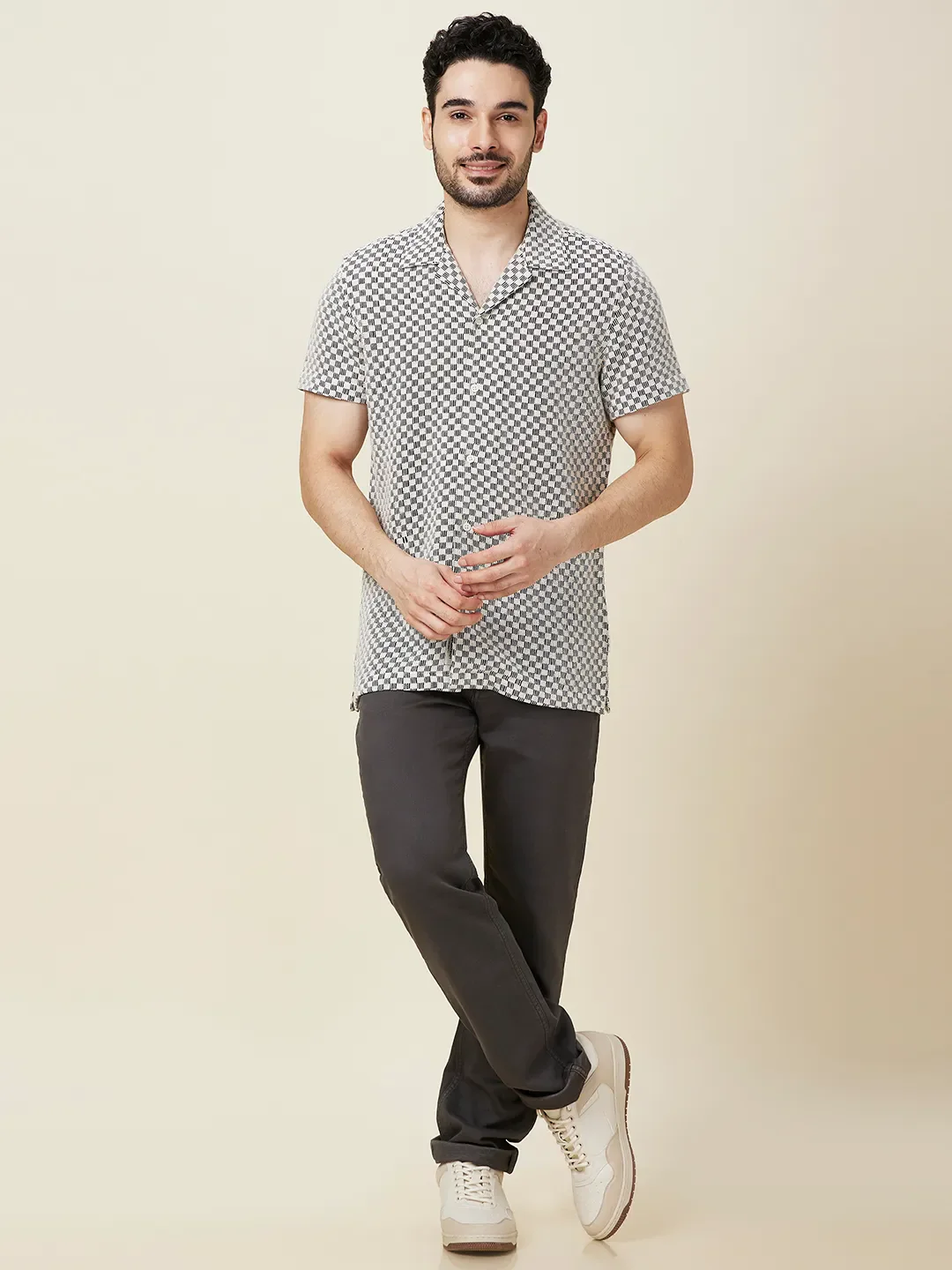 Ecru Slim Fit Regular Collar Men's Shirt by Being Human Clothing - Image 2