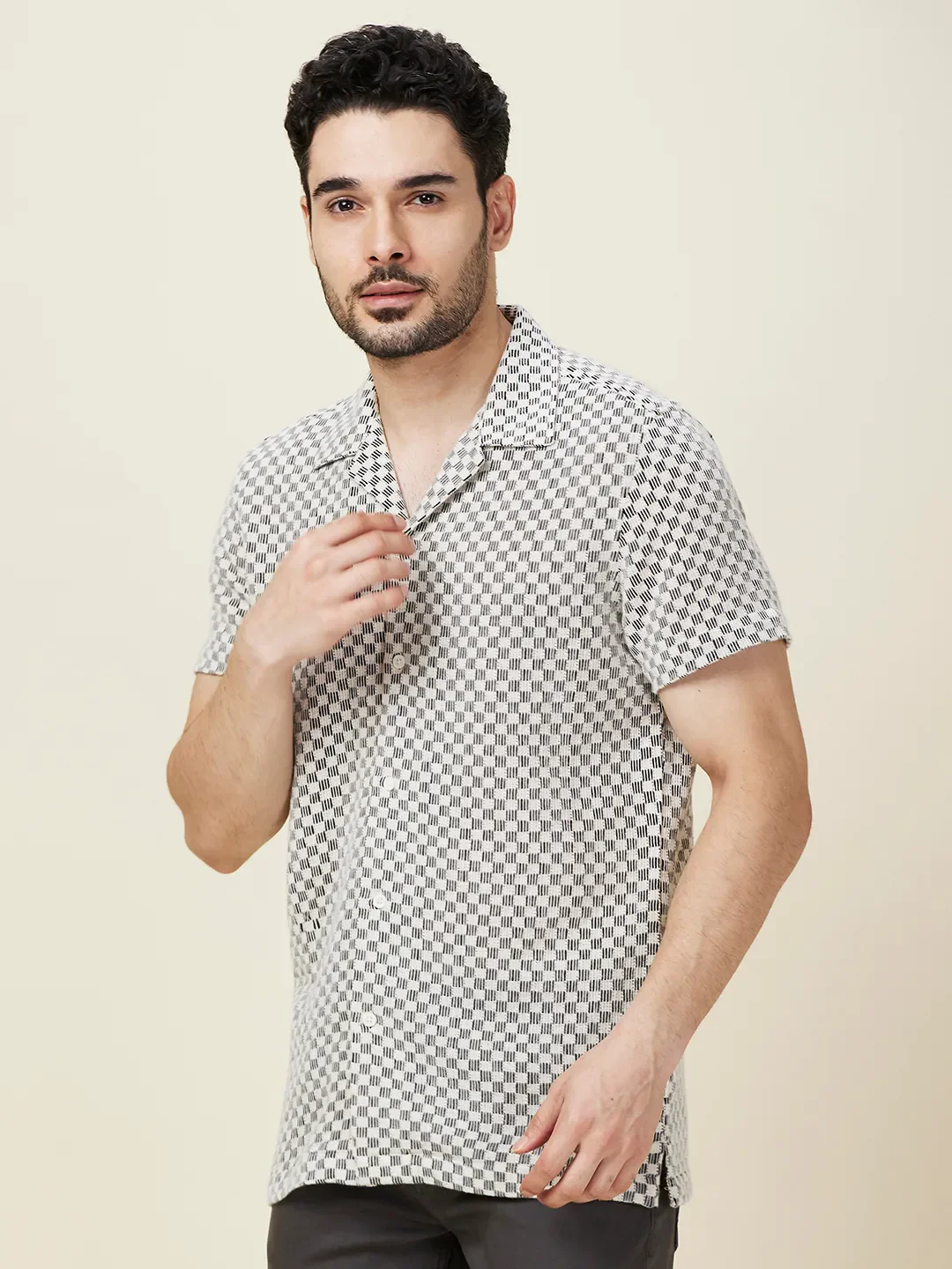 Ecru Slim Fit Regular Collar Men's Shirt by Being Human Clothing - Image 4