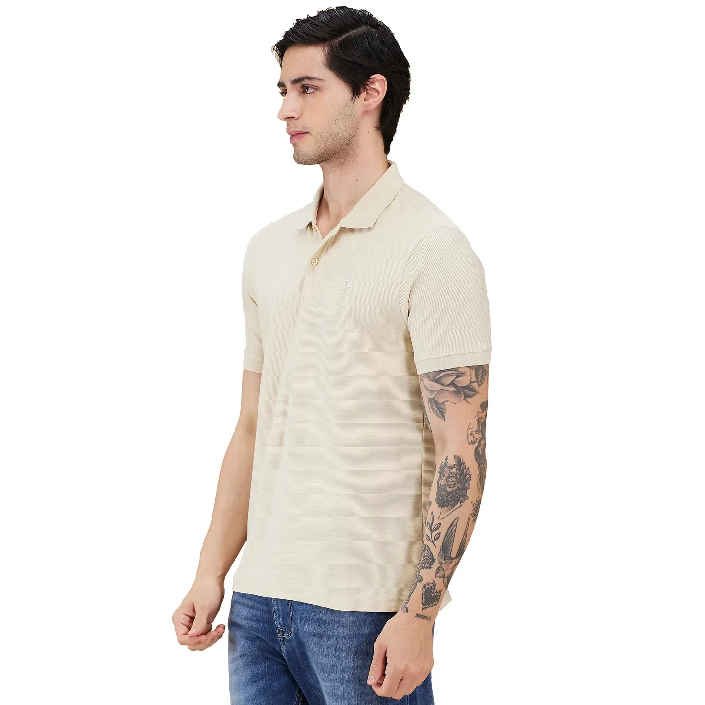White Regular Fit Men's Polo T-Shirt by Being Human Clothing - Image 4