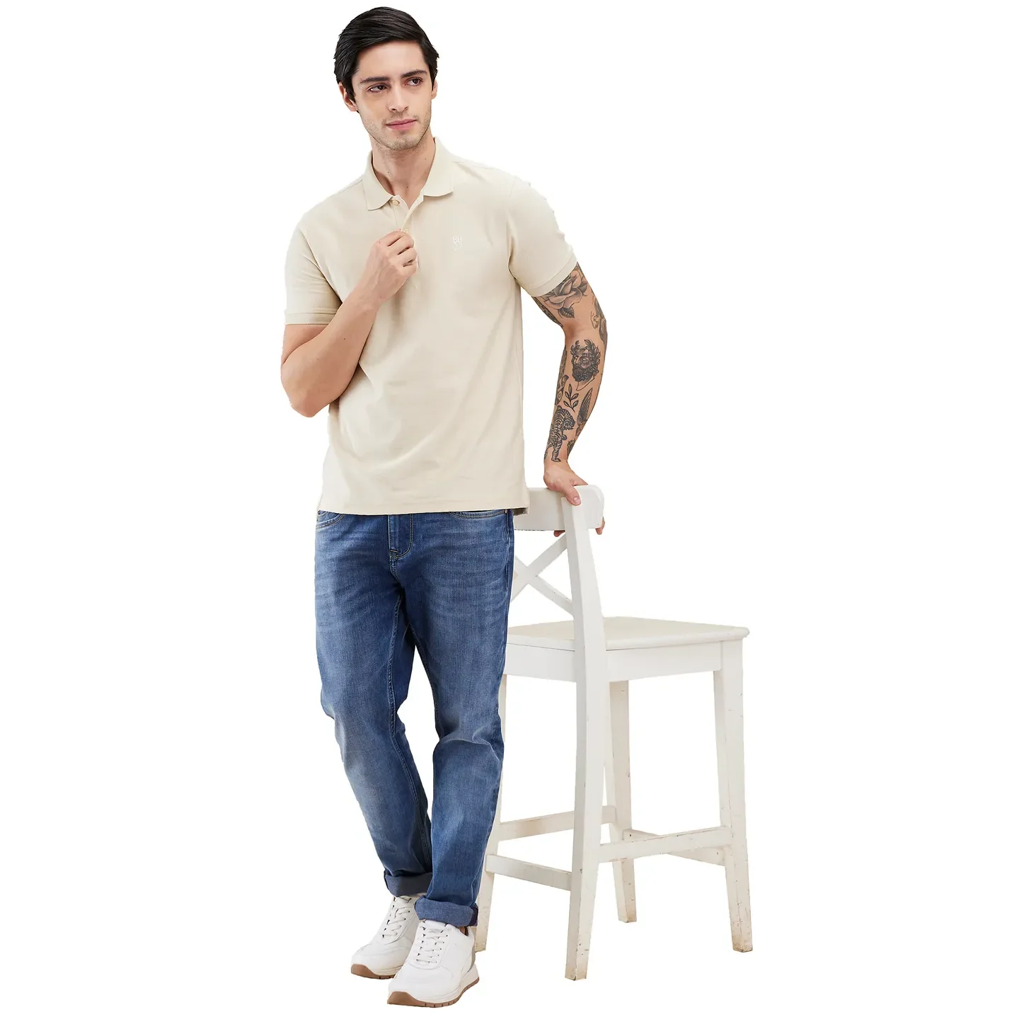 White Regular Fit Men's Polo T-Shirt by Being Human Clothing - Image 6