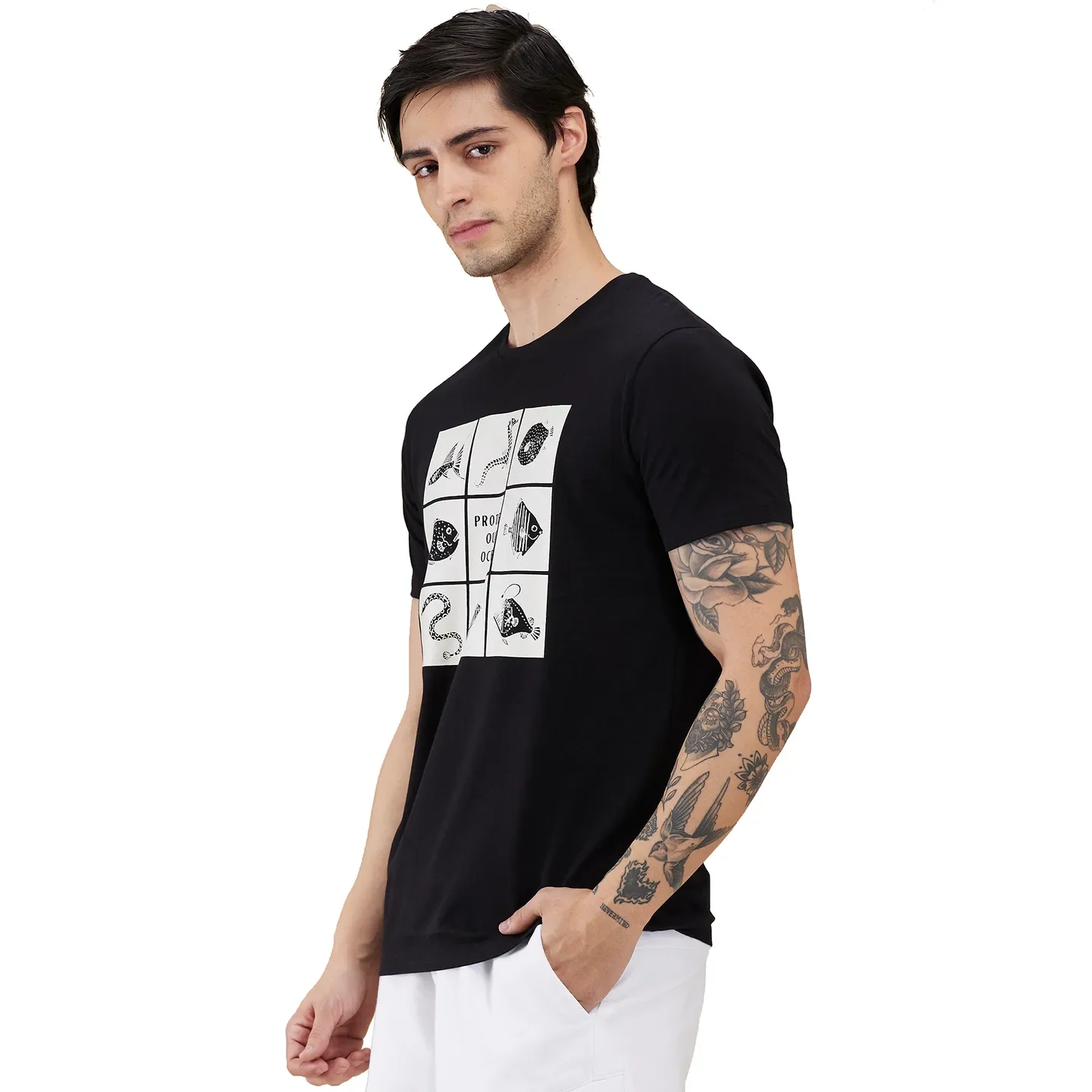 Black Slim Fit Round Neck Men's T-Shirt by Being Human Clothing - Image 4