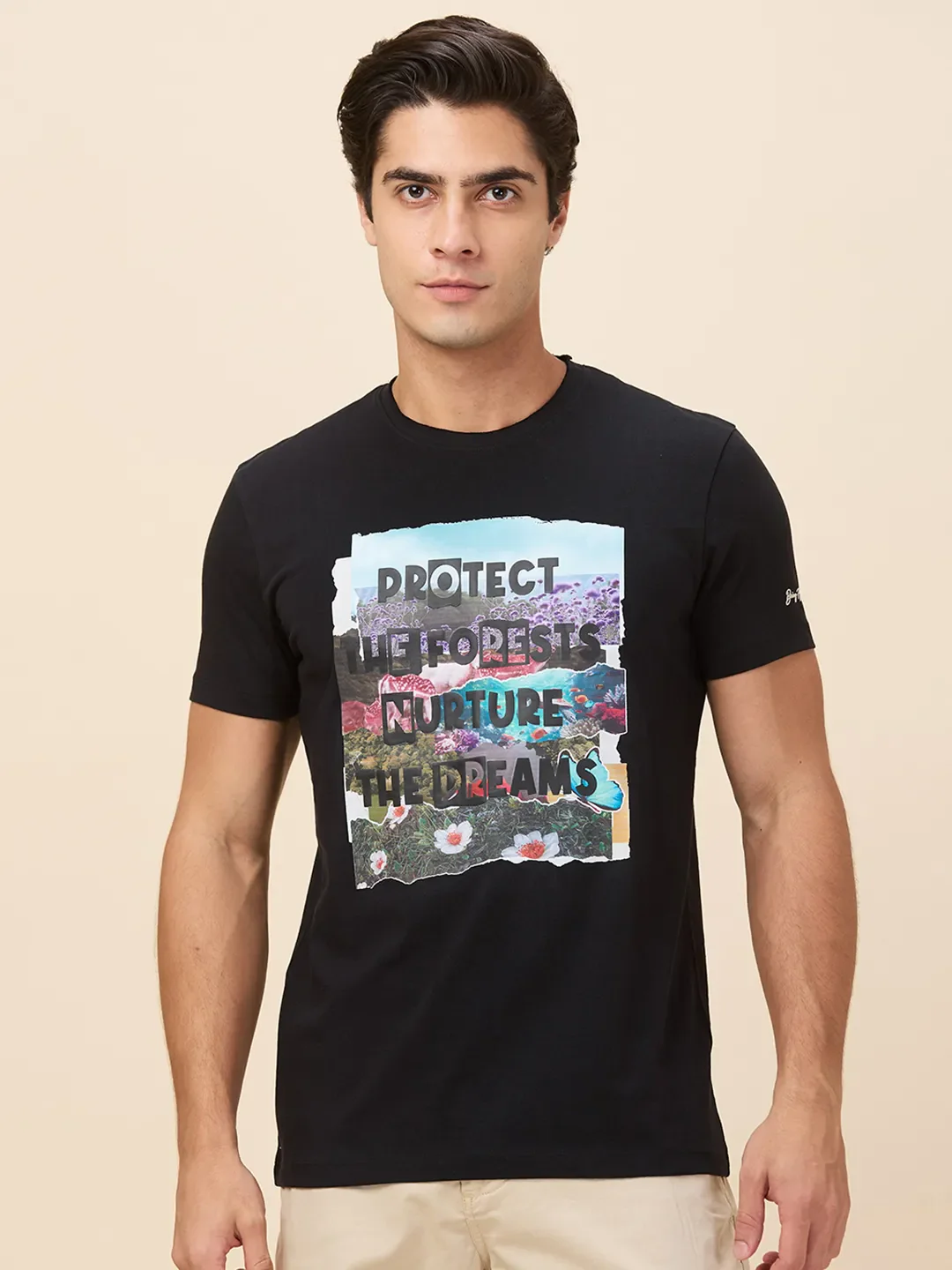 Black Slim Fit Round Neck Men's T-Shirt by Being Human Clothing