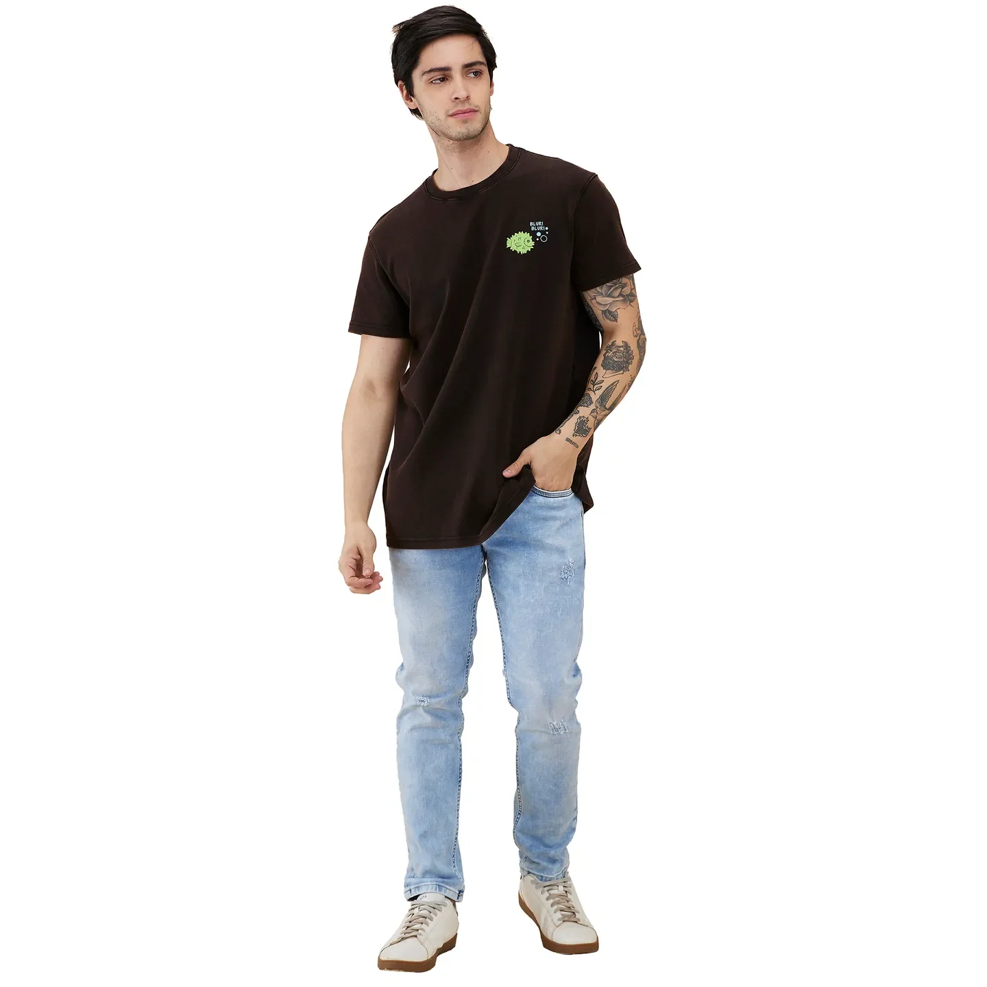 Black Easy Fit Round Neck Men's T-Shirt by Being Human Clothing - Image 2