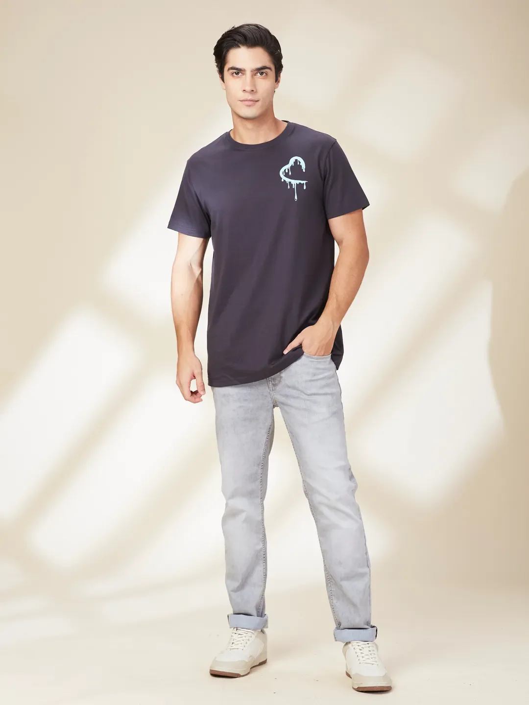 Black Easy Fit Round Neck Men's T-Shirt by Being Human Clothing - Image 2