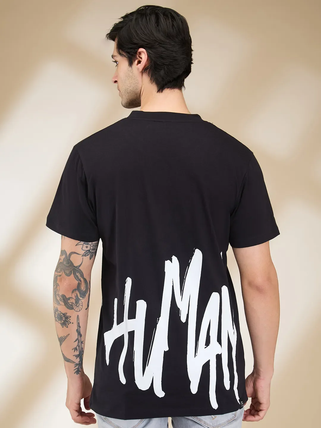 Black Easy Fit Round Neck Men's T-Shirt by Being Human Clothing - Image 3