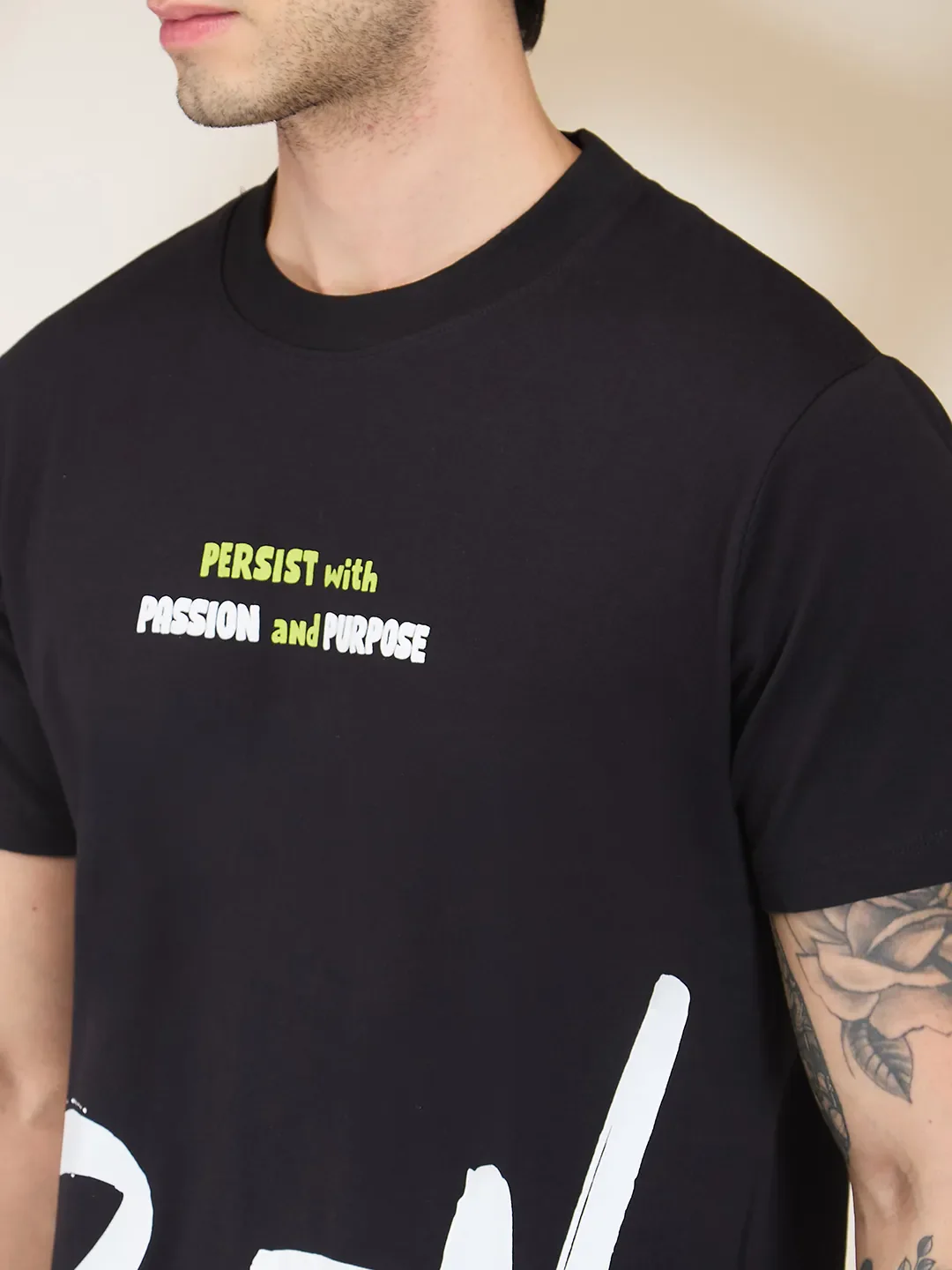 Black Easy Fit Round Neck Men's T-Shirt by Being Human Clothing - Image 5
