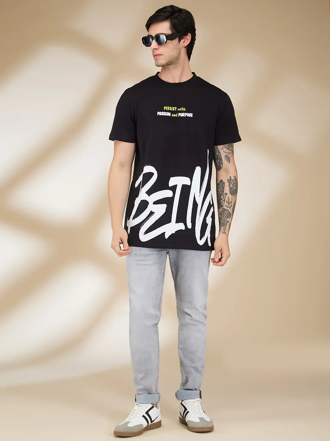 Black Easy Fit Round Neck Men's T-Shirt by Being Human Clothing - Image 6
