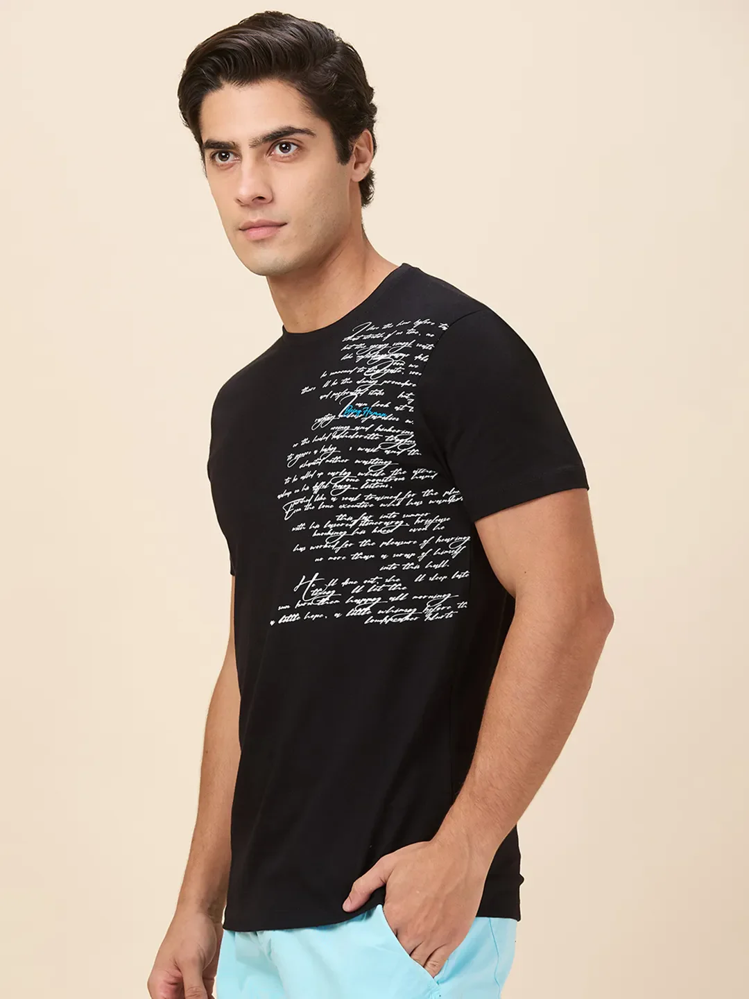 Black Slim Fit Round Neck Men's T-Shirt by Being Human Clothing - Image 4