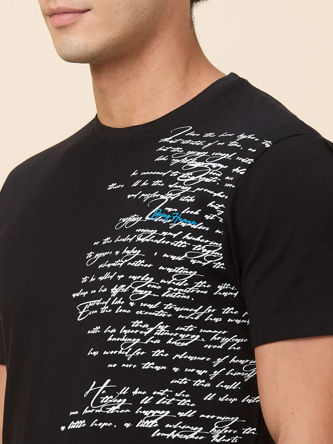 Black Slim Fit Round Neck Men's T-Shirt by Being Human Clothing - Image 5