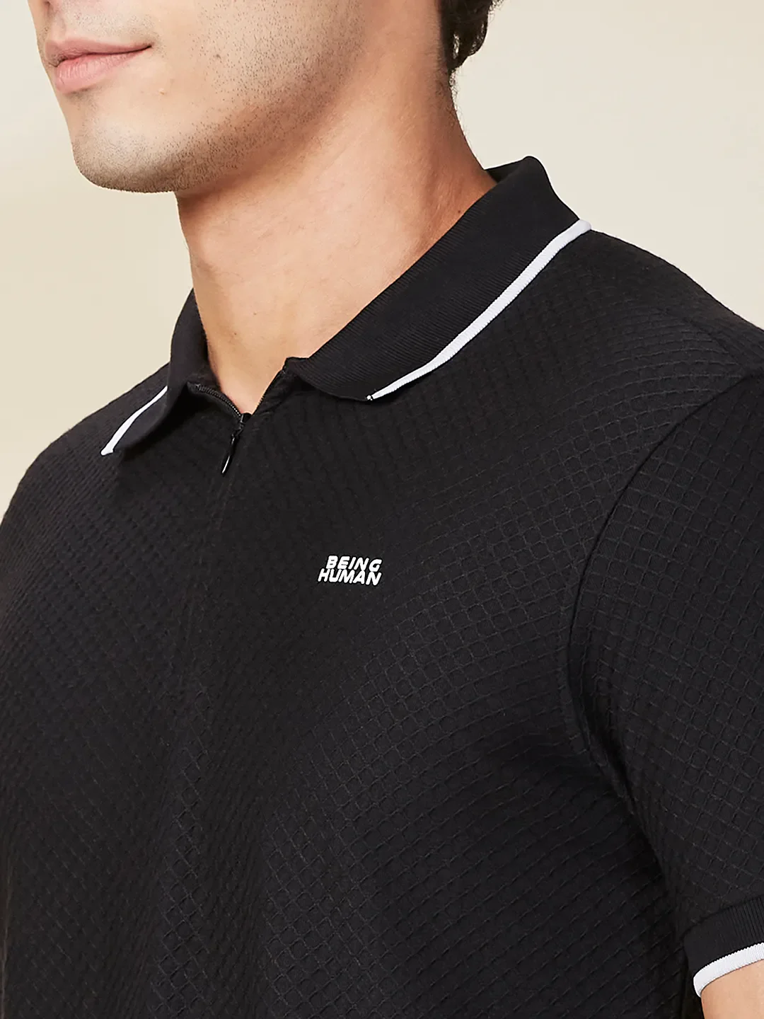 Black Regular Fit Men's Polo T-Shirt by Being Human Clothing - Image 5