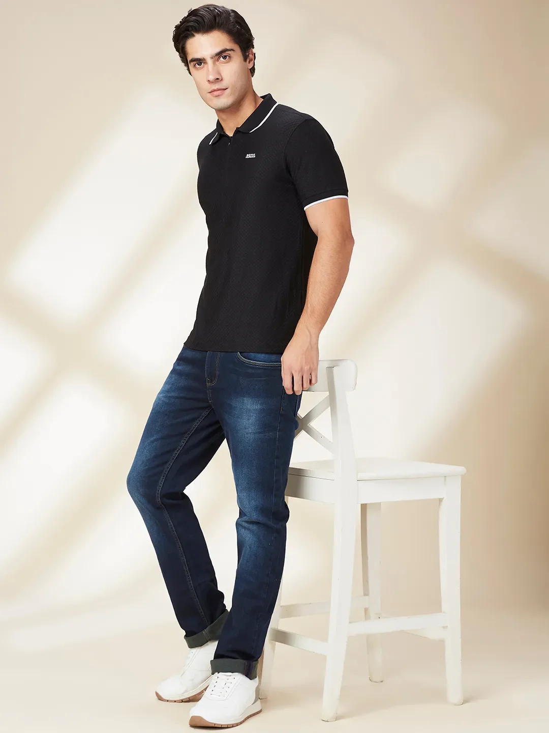 Black Regular Fit Men's Polo T-Shirt by Being Human Clothing - Image 6